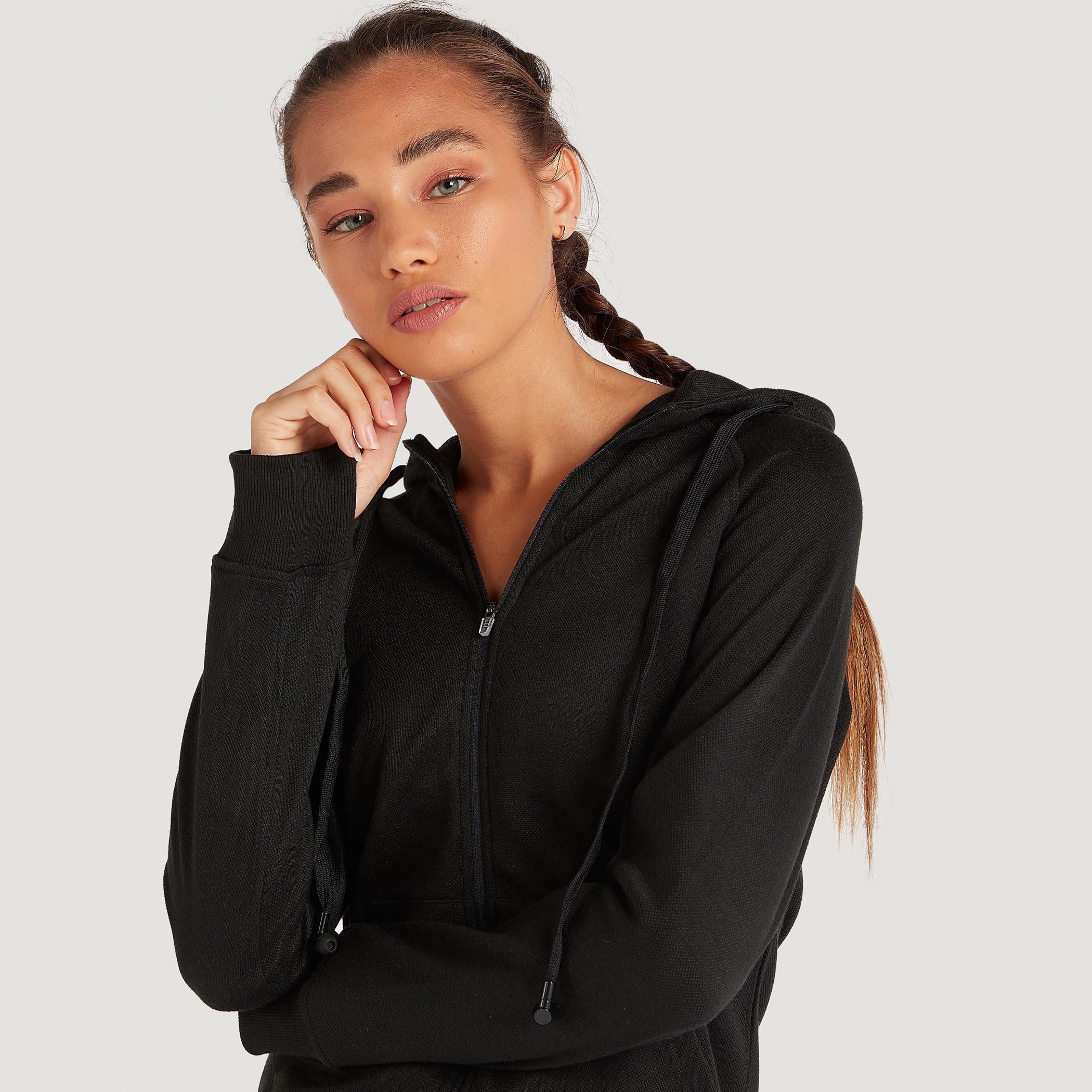 Solid Hooded Jacket with Attached Earphones and Pockets-women-clothing-sportswearandactivewear-hoodiesandsweatshirts-image-5
