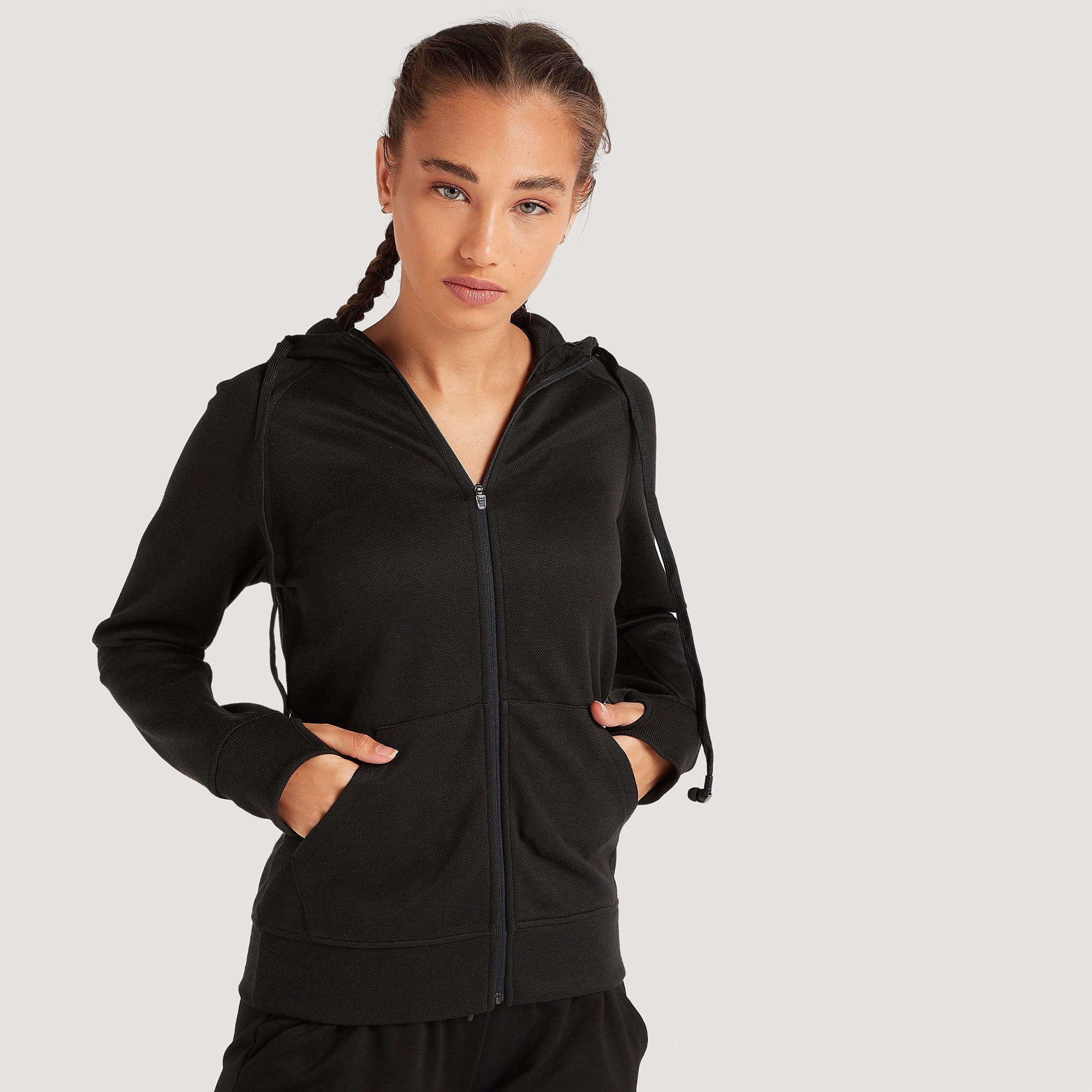 Solid Hooded Jacket with Attached Earphones and Pockets-women-clothing-sportswearandactivewear-hoodiesandsweatshirts-image-7
