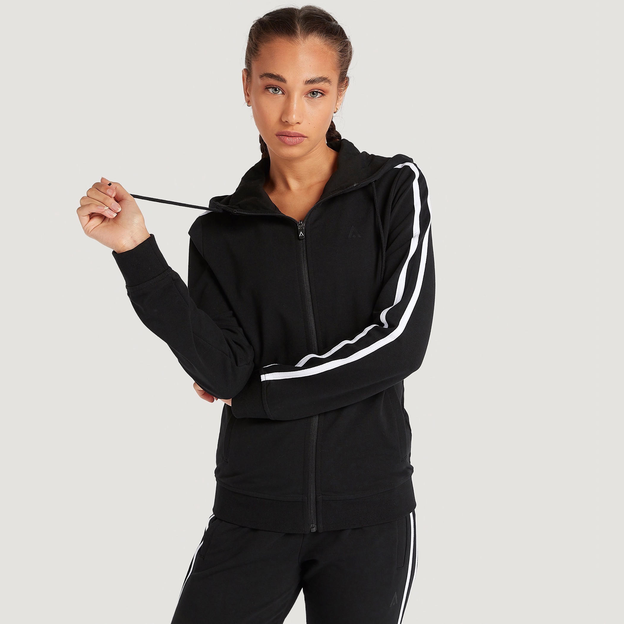 Solid Zip Through Hooded Jacket with Long Sleeves-women-clothing-sportswearandactivewear-hoodiesandsweatshirts-image-1