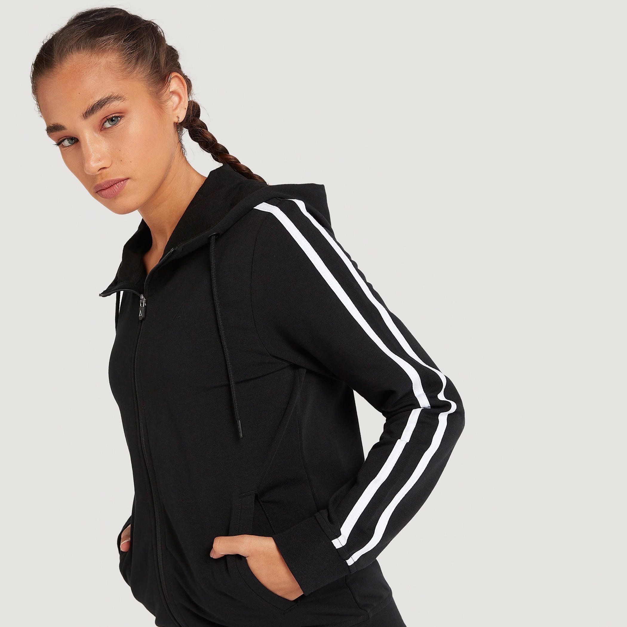 Solid Zip Through Hooded Jacket with Long Sleeves-women-clothing-sportswearandactivewear-hoodiesandsweatshirts-image-3