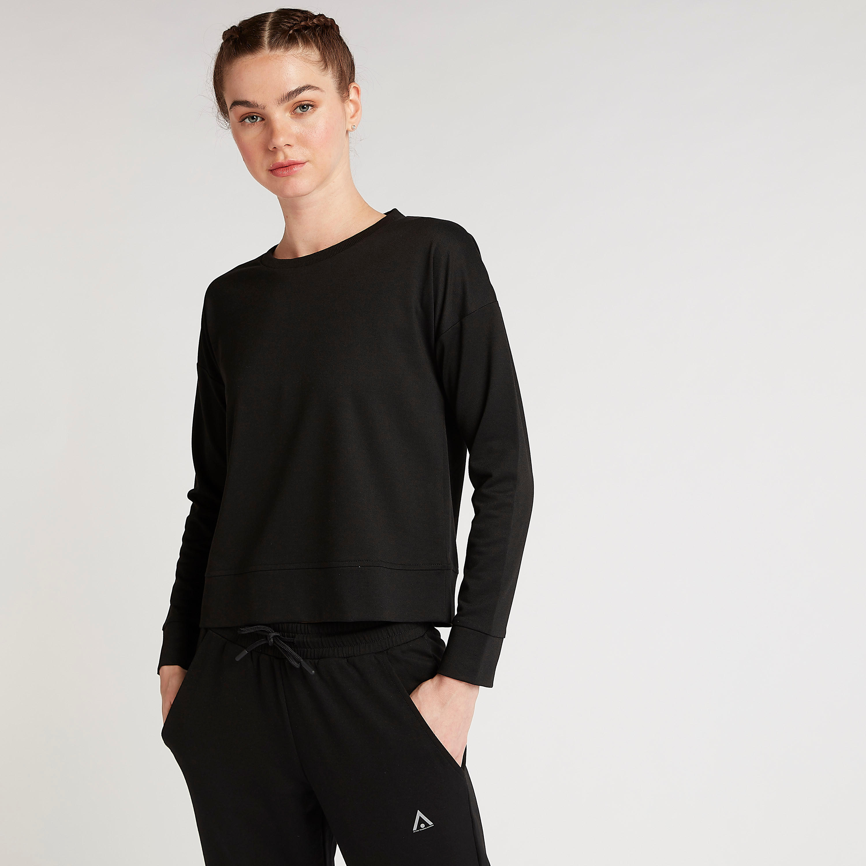 Solid Crew Neck Sweatshirt with Long Sleeves-women-clothing-sportswearandactivewear-hoodiesandsweatshirts-image-6