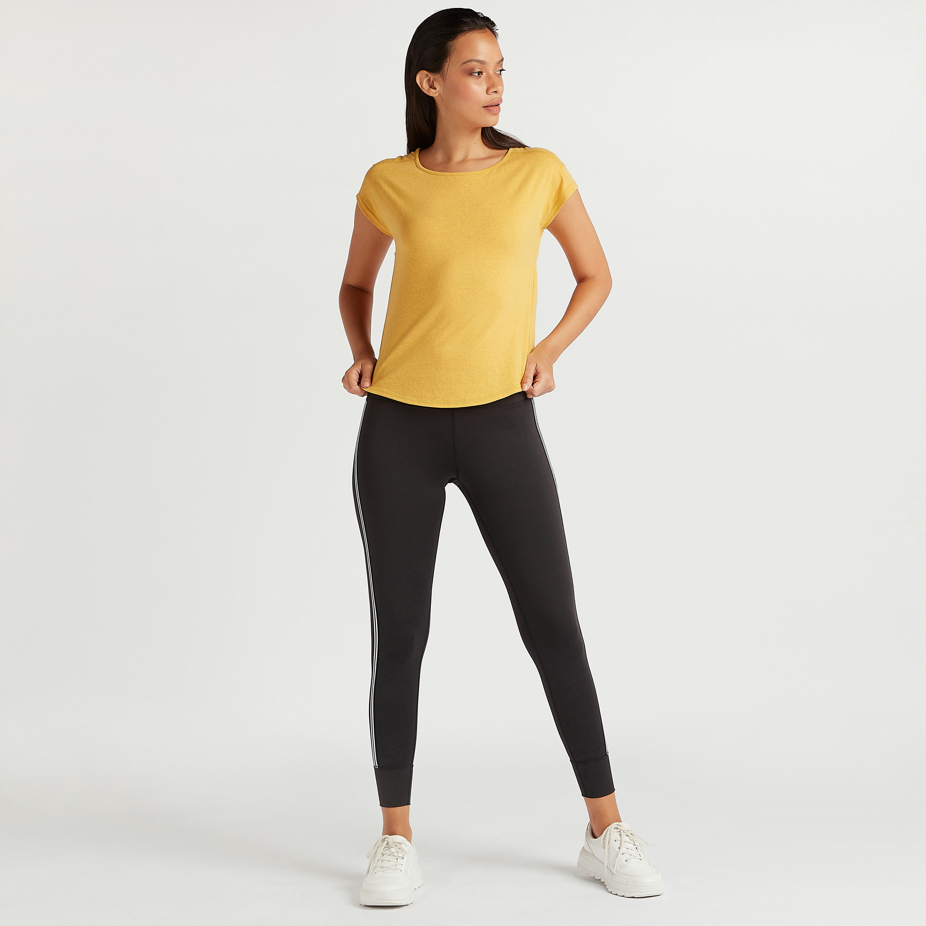 Solid Round Neck T-shirt with Cap Sleeves and Mesh Detail-women-clothing-sportswearandactivewear-tshirtsandvests-image-2
