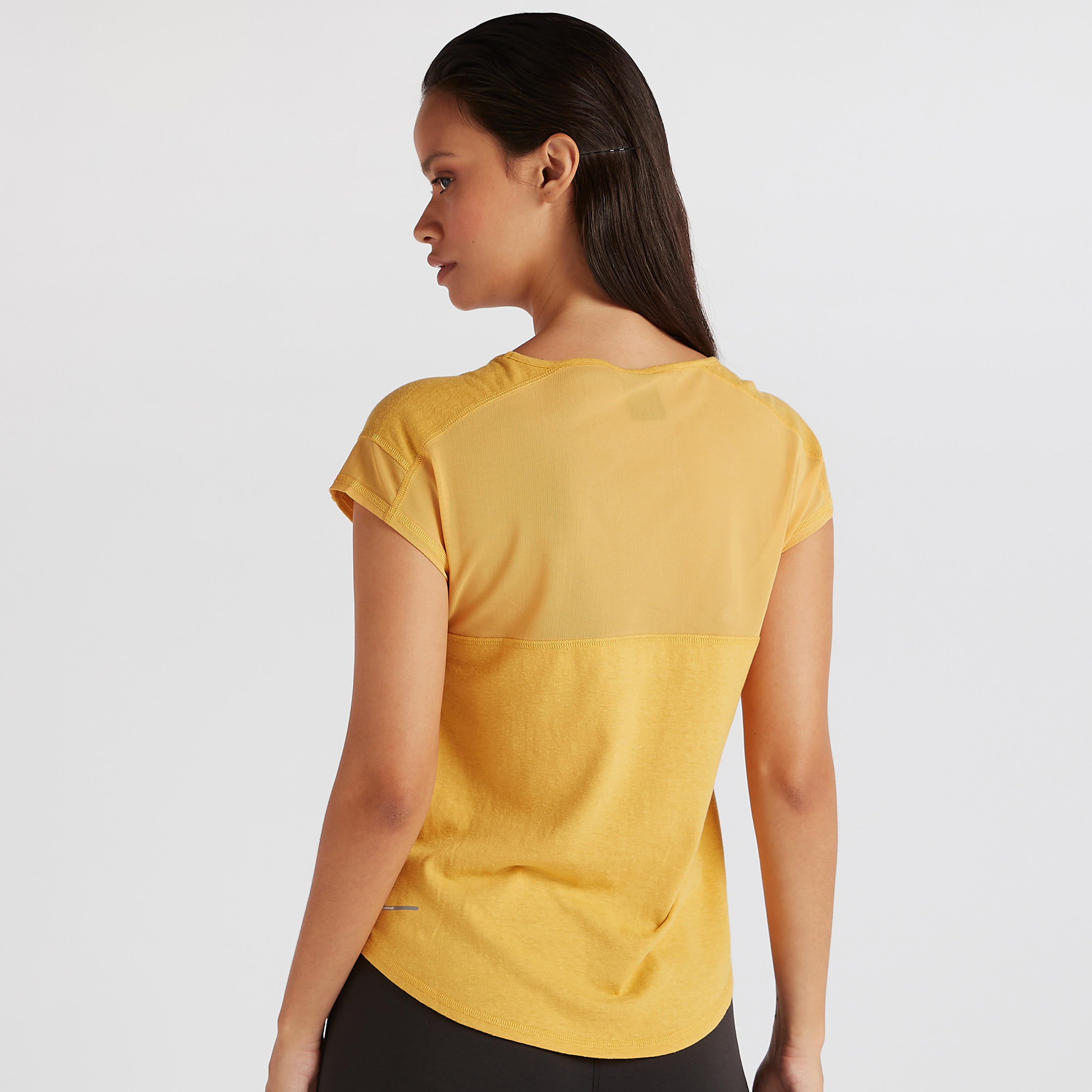 Solid Round Neck T-shirt with Cap Sleeves and Mesh Detail-women-clothing-sportswearandactivewear-tshirtsandvests-image-4