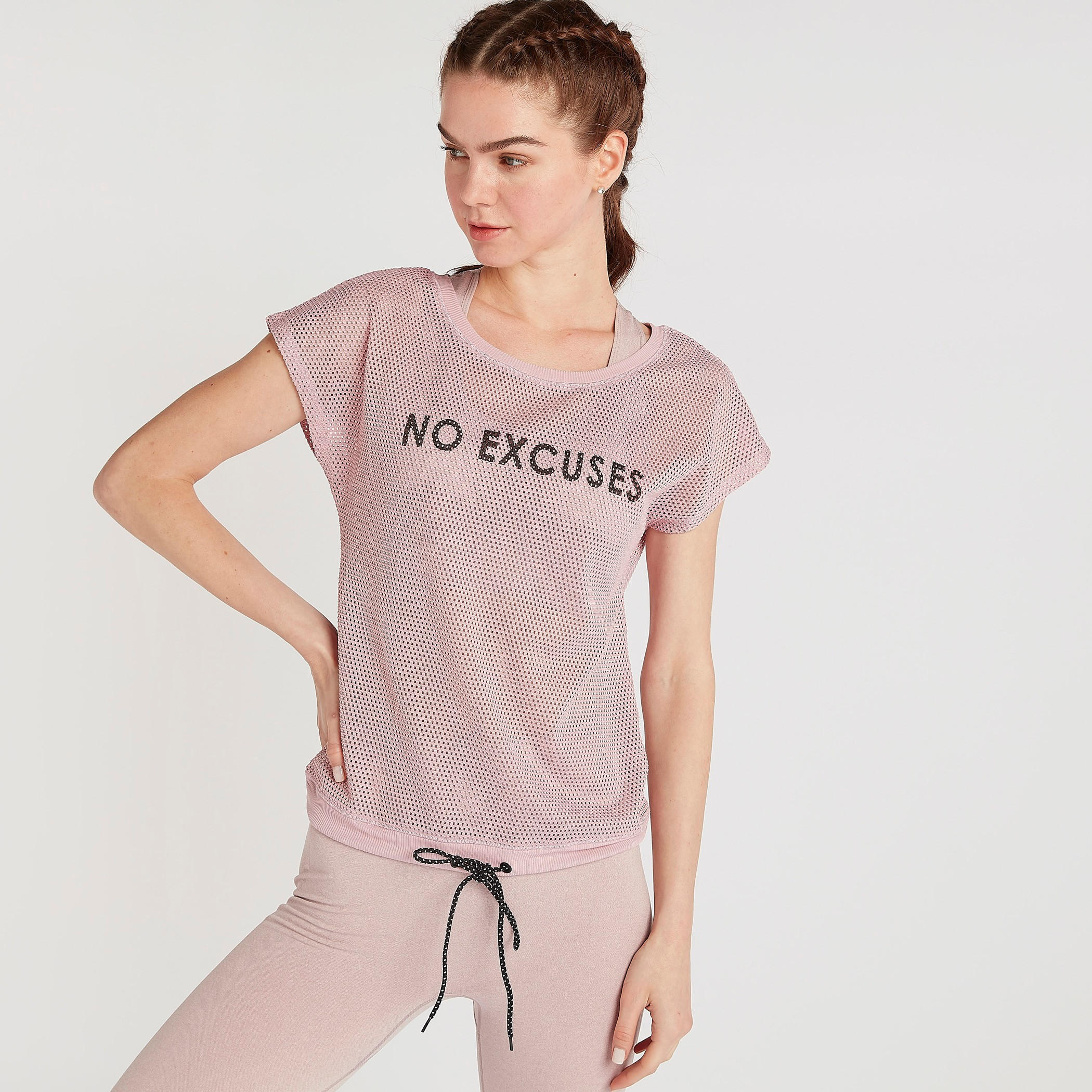 Printed Mesh T-shirt with Cap Sleeves and Round Neck-women-clothing-sportswearandactivewear-tshirtsandvests-image-1