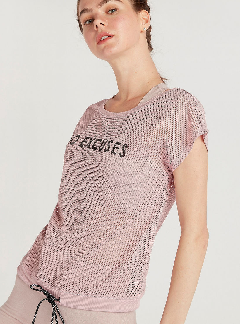 Printed Mesh T-shirt with Cap Sleeves and Round Neck-women-clothing-sportswearandactivewear-tshirtsandvests-image-5