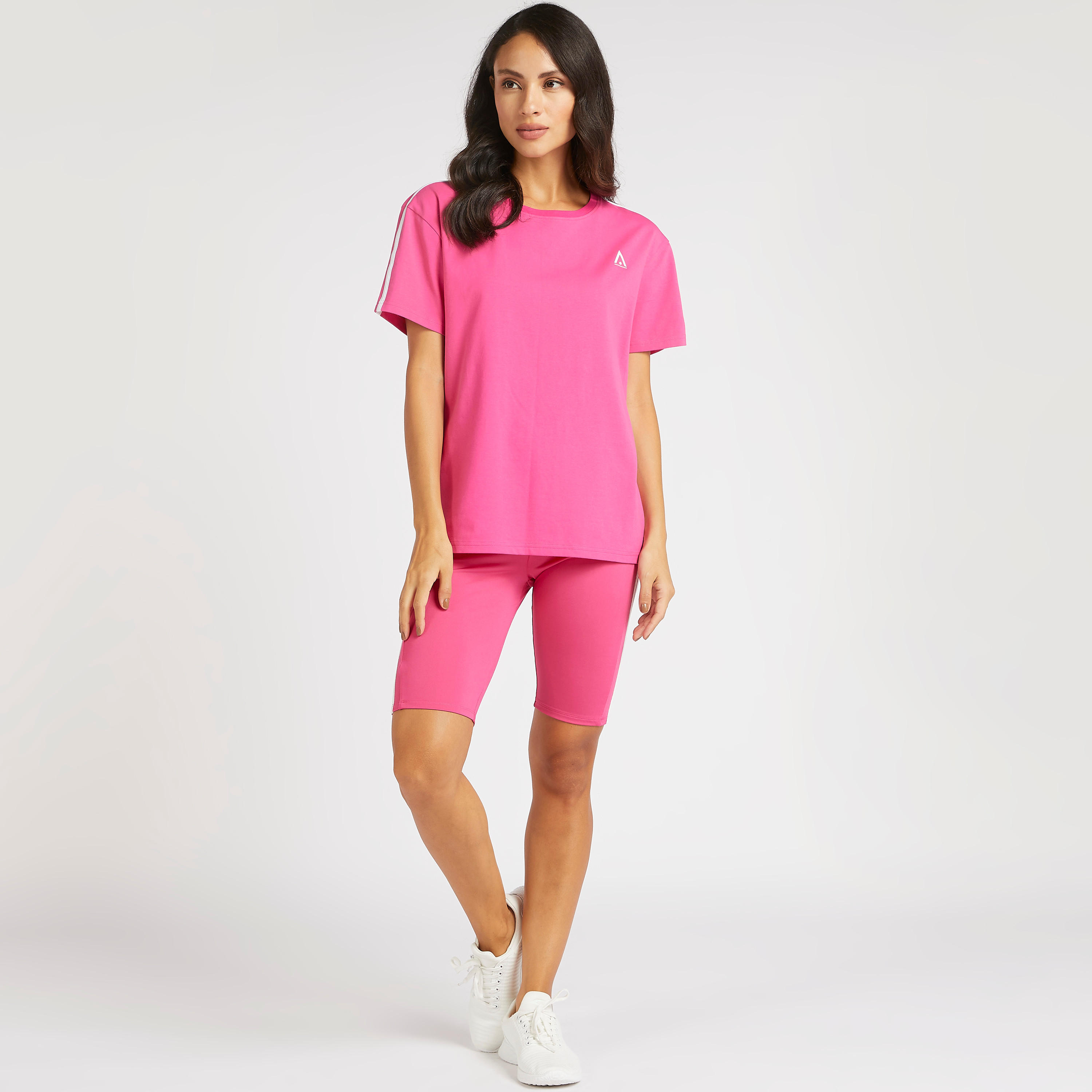 Solid T-shirt with Short Sleeves and Striped Detail-women-clothing-sportswearandactivewear-tshirtsandvests-image-2