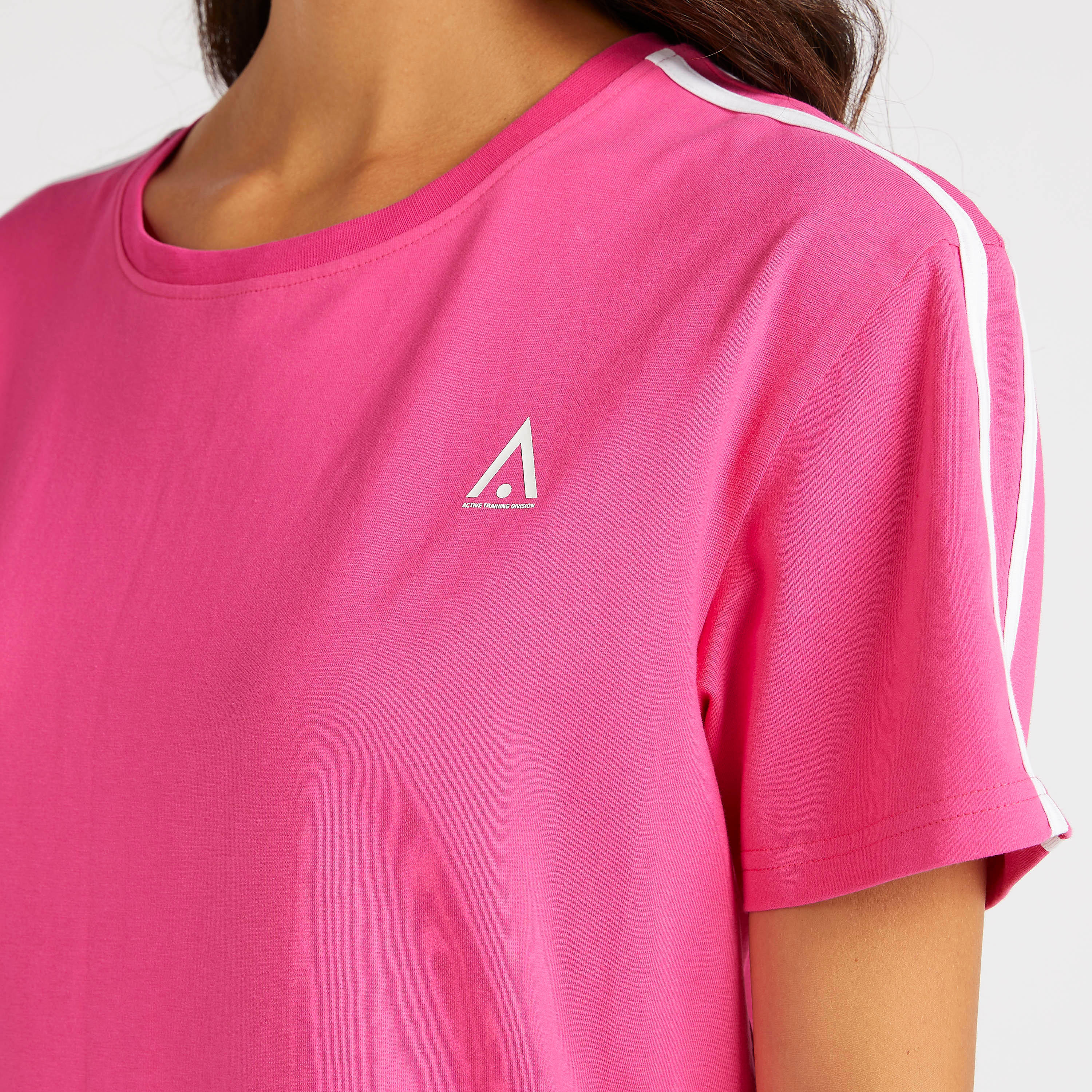 Solid T-shirt with Short Sleeves and Striped Detail-women-clothing-sportswearandactivewear-tshirtsandvests-image-3