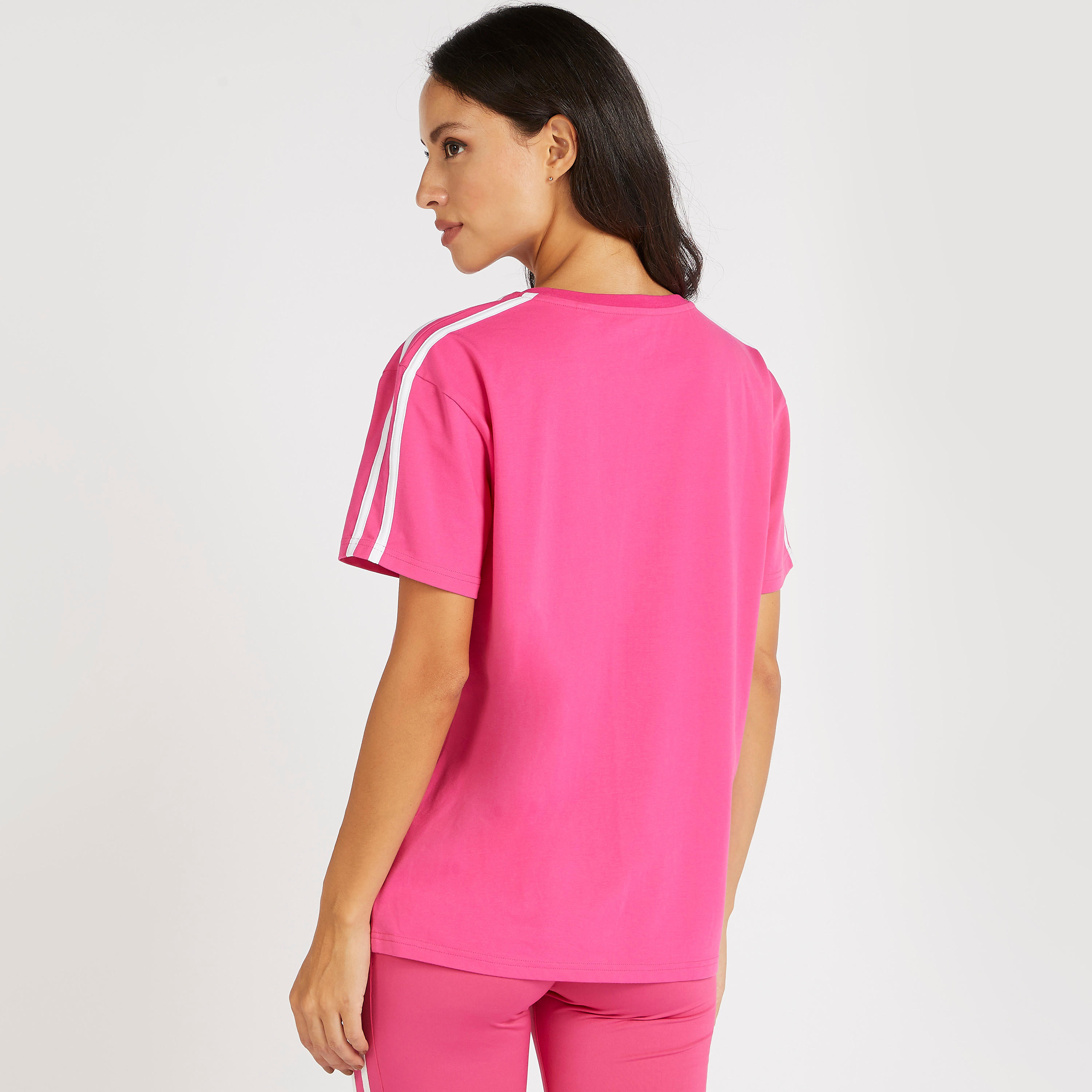 Solid T-shirt with Short Sleeves and Striped Detail-women-clothing-sportswearandactivewear-tshirtsandvests-image-4
