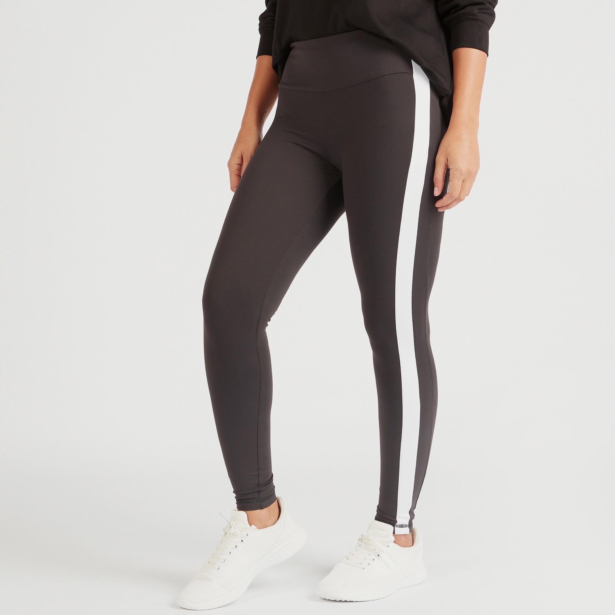 بنطلون ليقنز سادة بخصر مطاطي وتفاصيل شريطة-women-clothing-bottoms-leggings-image-1