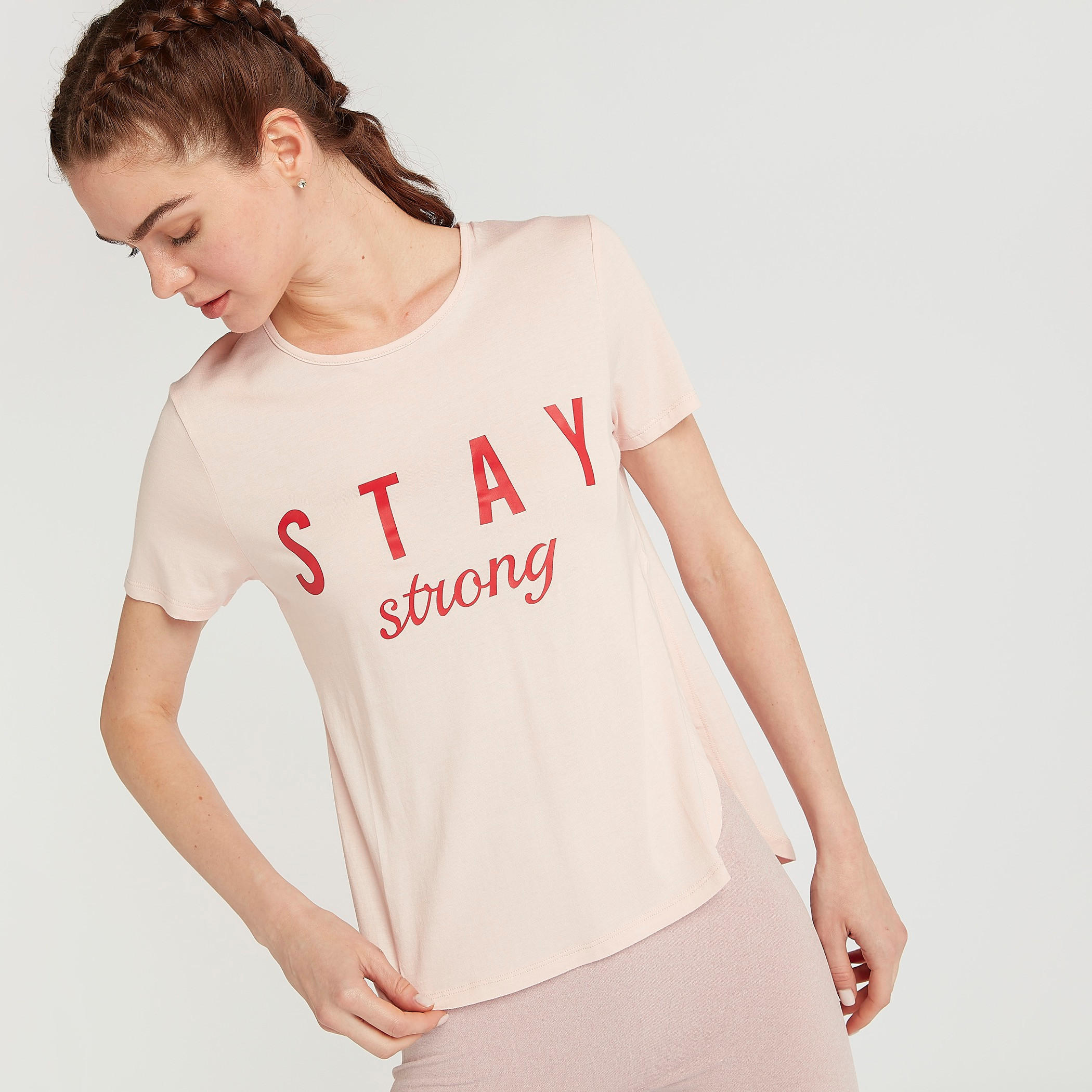 Slogan Print T-shirt with Short Sleeves-women-clothing-sportswearandactivewear-tshirtsandvests-image-1