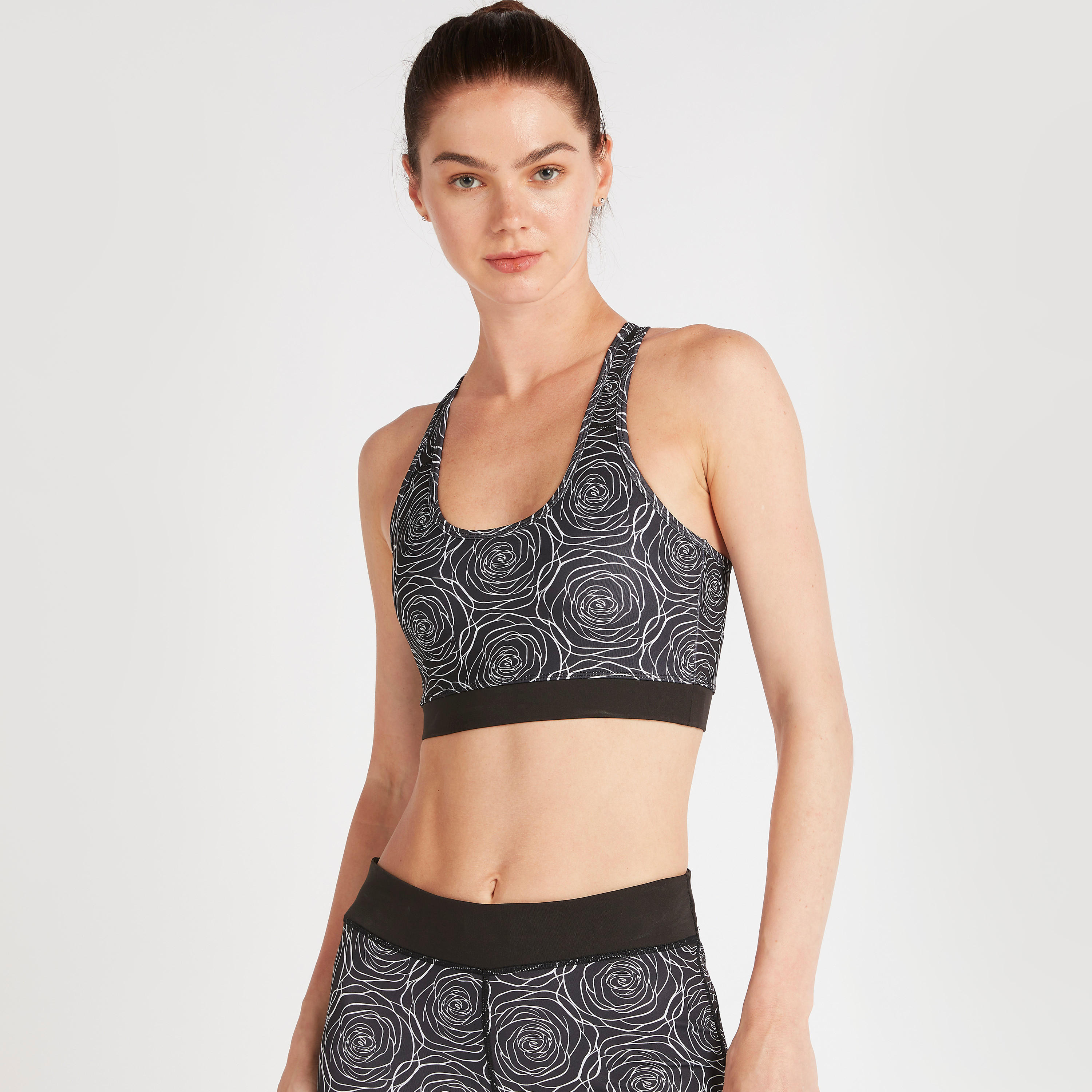 Printed Sports Bra with Mesh Insert Racerback and Scoop Neck-sports-women-clothing-sportsbras-image-1