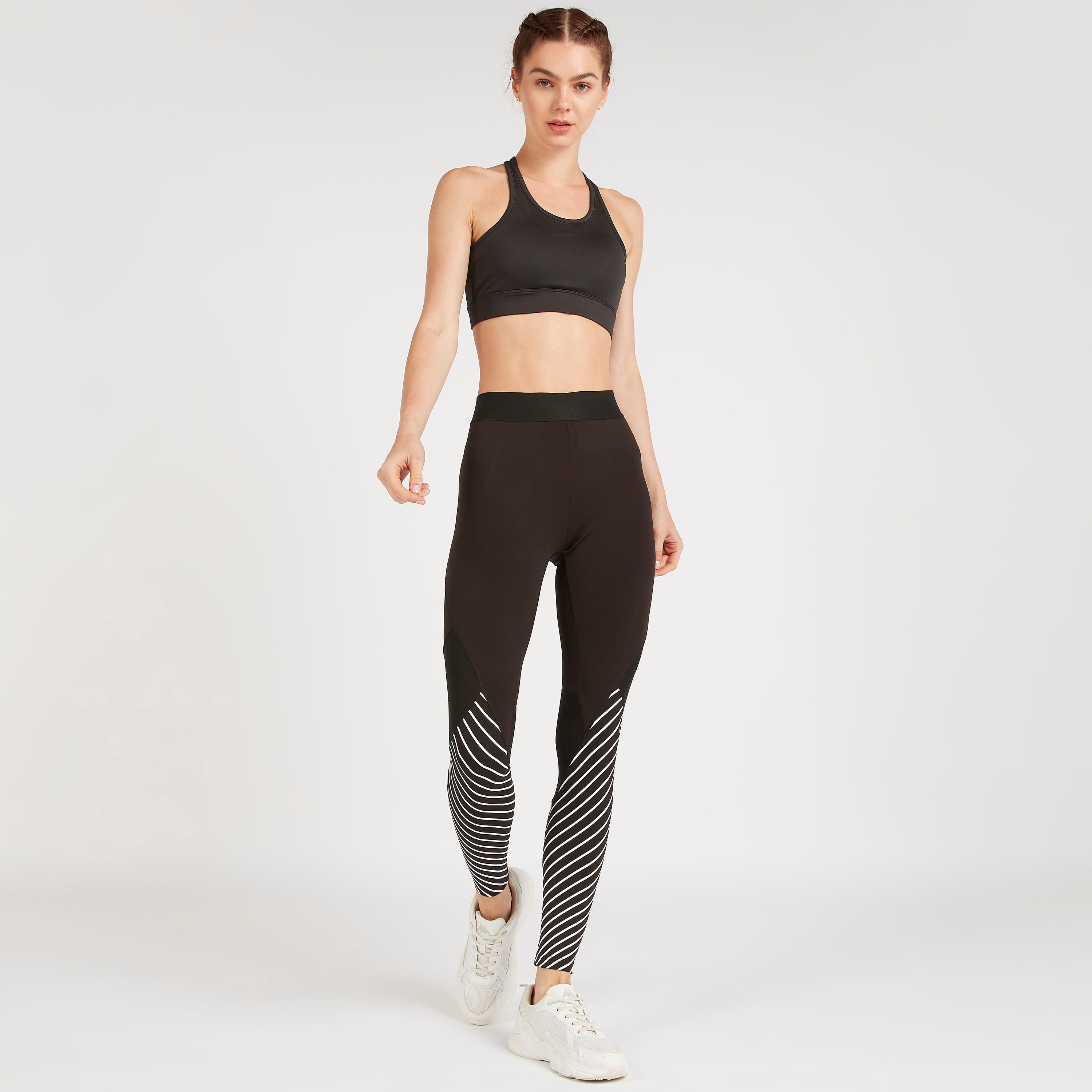 بنطلون ليقنز مقلّم بخصر مطاطي وتصاميم مغايرة-women-clothing-bottoms-leggings-image-2