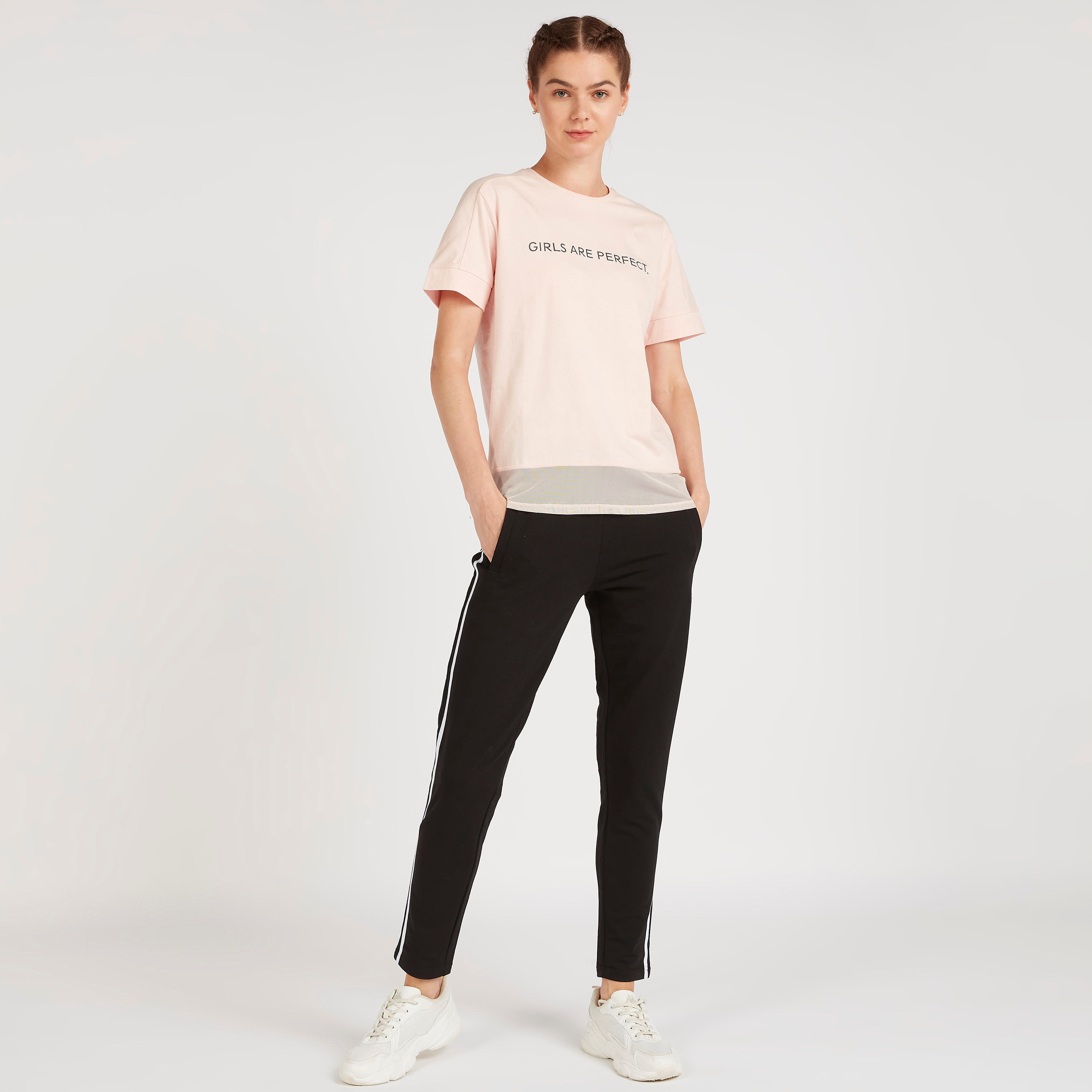 Slogan Print T-shirt with Mesh Panel and Short Sleeves-women-clothing-sportswearandactivewear-tshirtsandvests-image-2