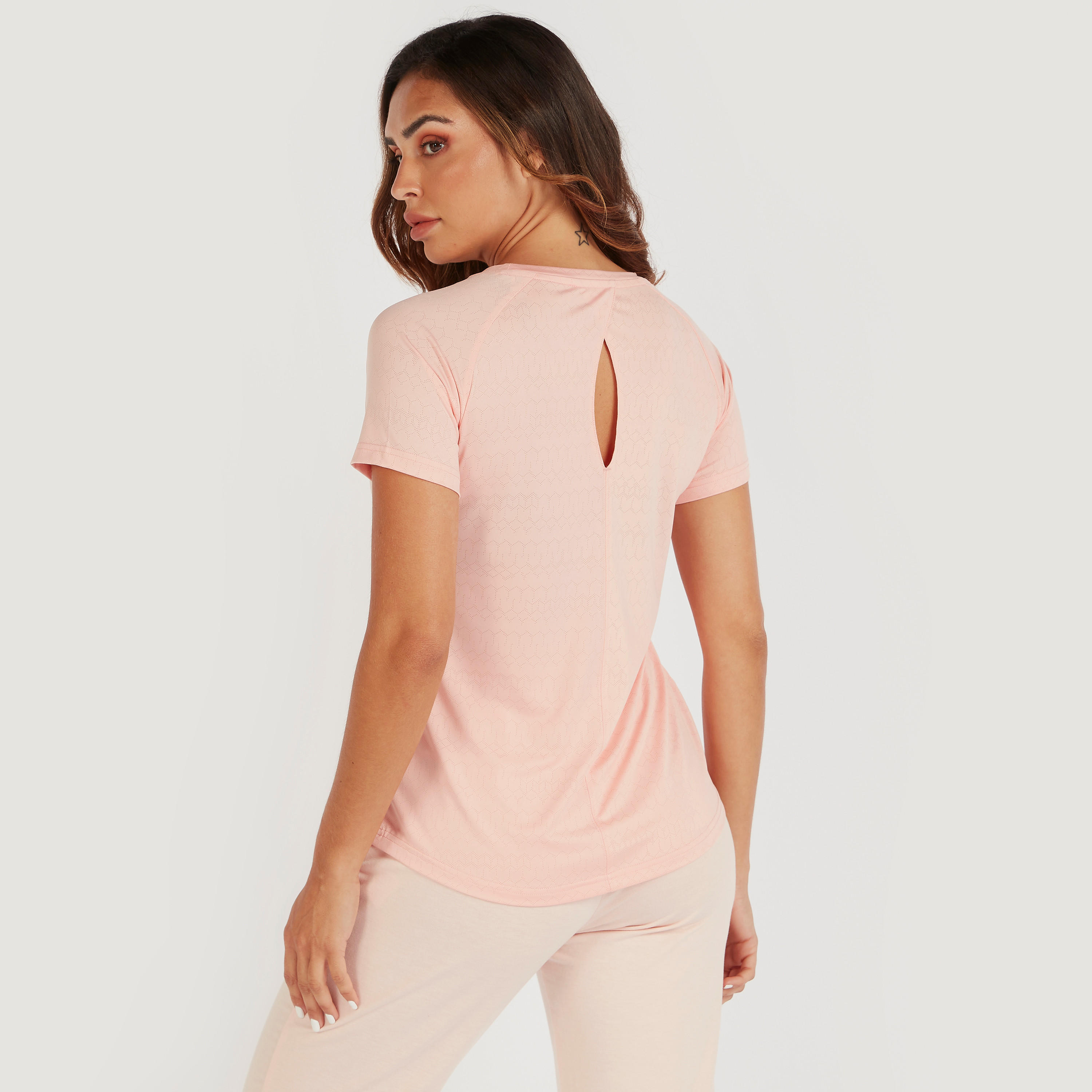 Solid T-shirt with Short Sleeves and Back Cutout Detail-women-clothing-tshirts-image-4