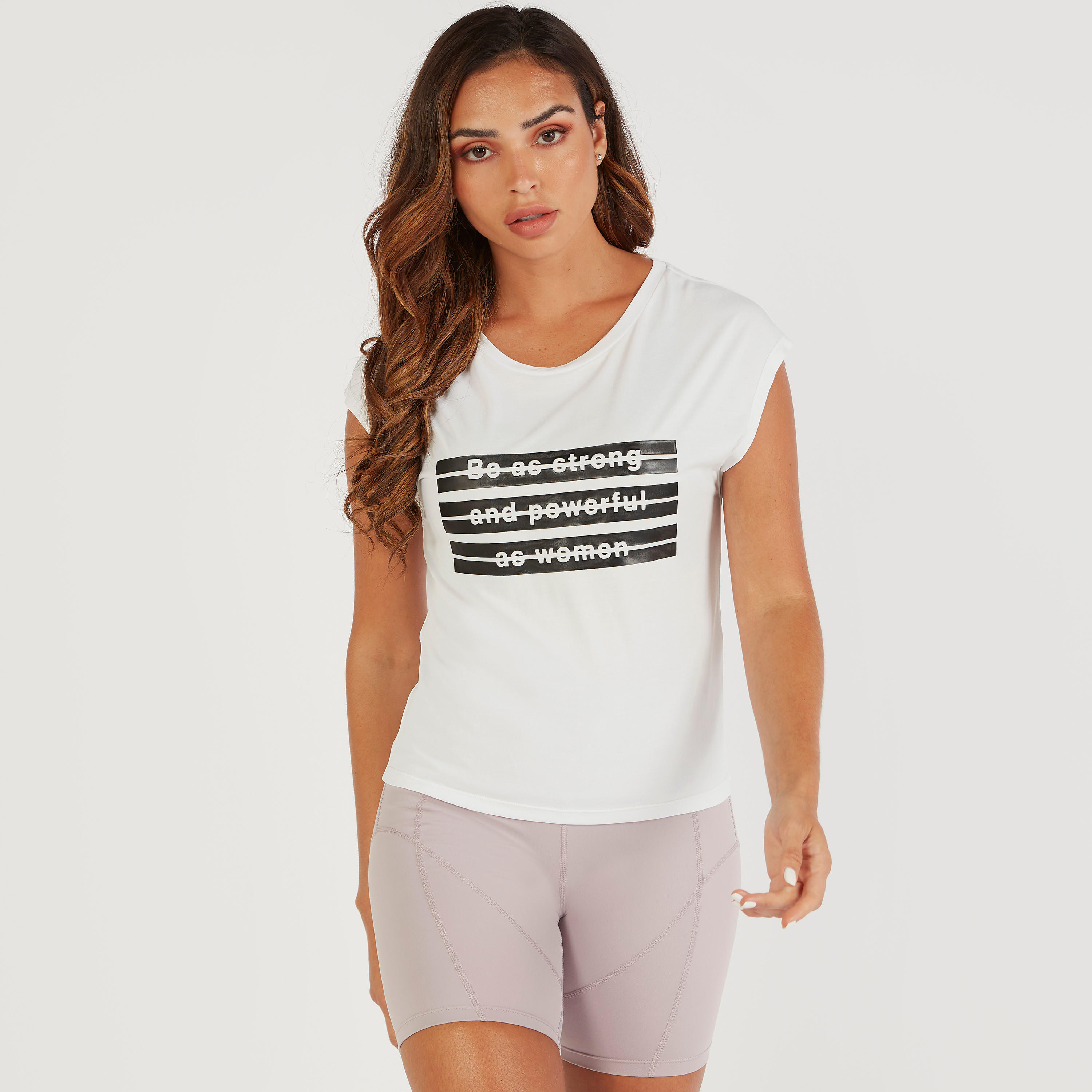 Slogan Print T-shirt with Round Neck and Cap Sleeves-women-clothing-sportswearandactivewear-tshirtsandvests-image-1