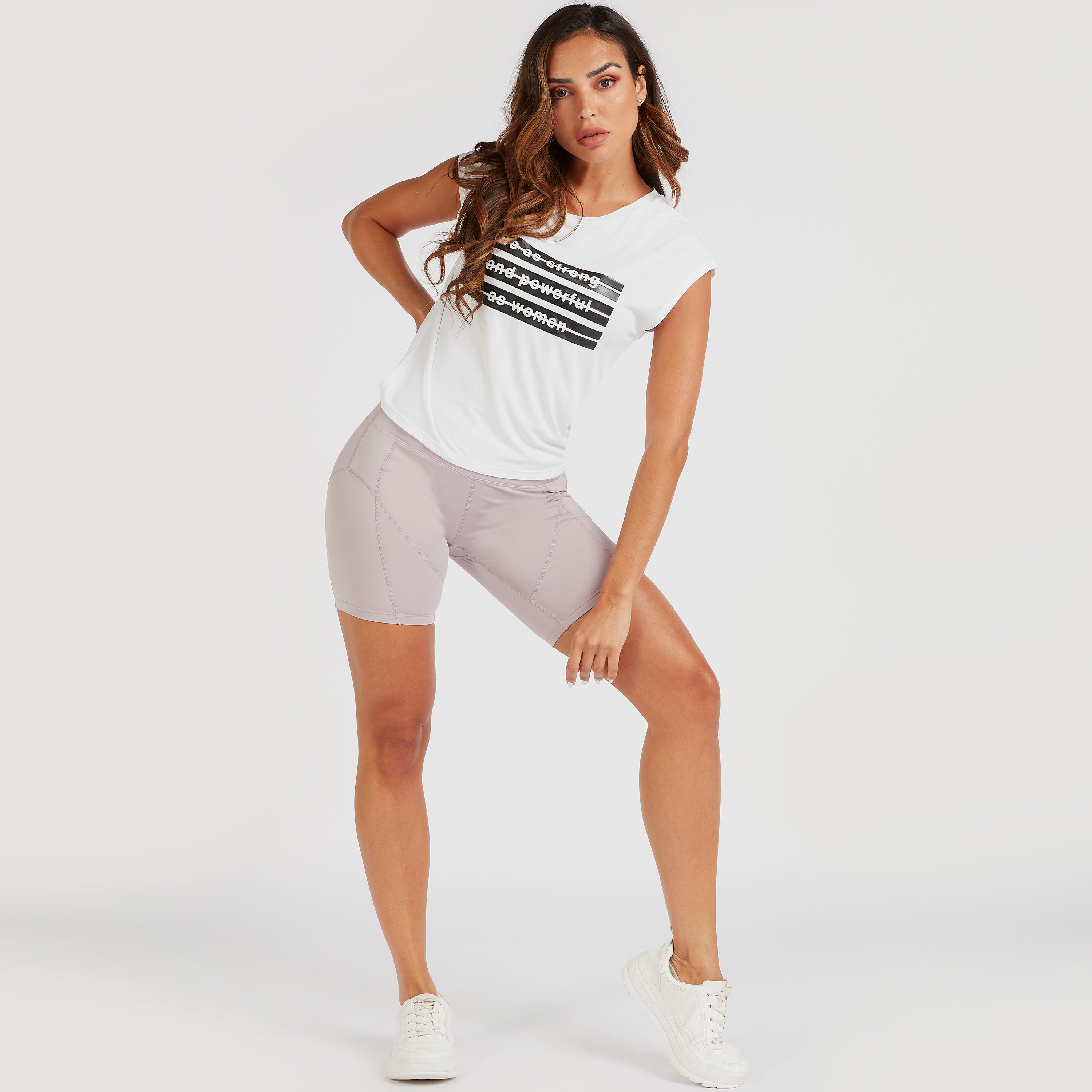 Slogan Print T-shirt with Round Neck and Cap Sleeves-women-clothing-sportswearandactivewear-tshirtsandvests-image-2