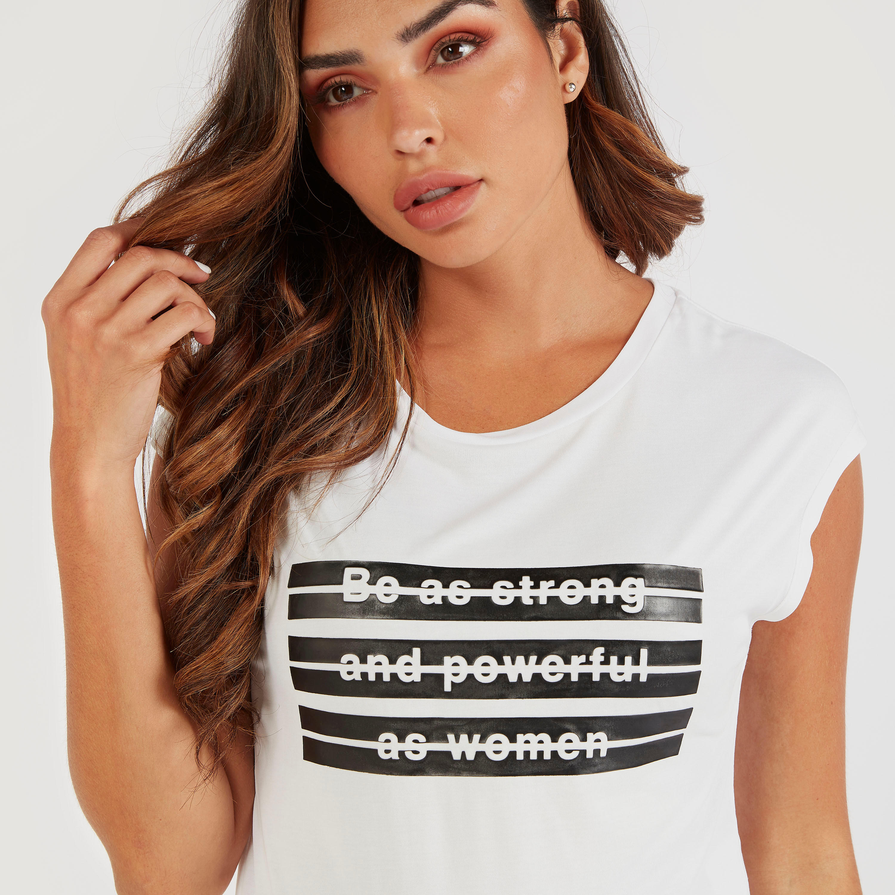 Slogan Print T-shirt with Round Neck and Cap Sleeves-women-clothing-sportswearandactivewear-tshirtsandvests-image-3