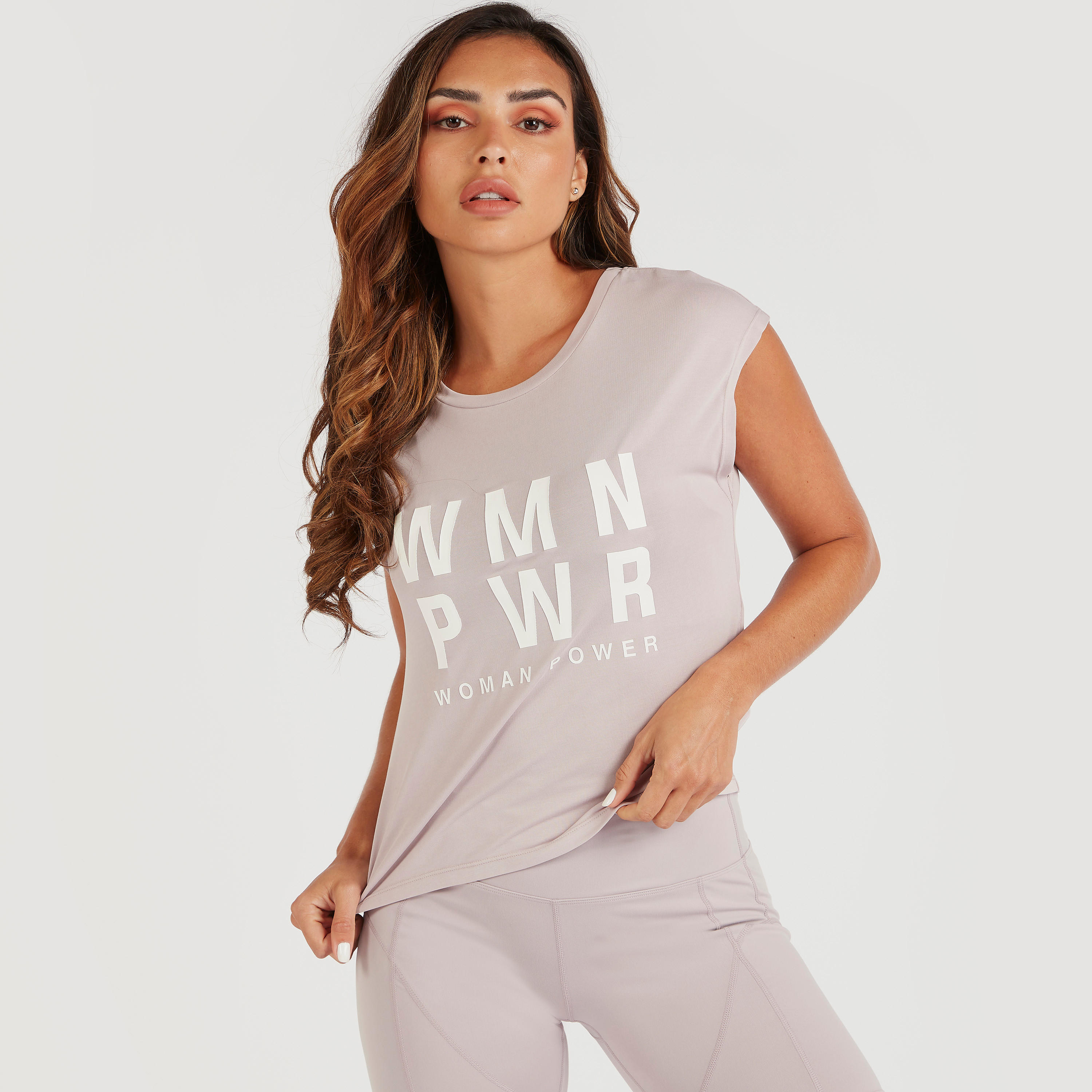 Slogan Print T-shirt with Round Neck and Cap Sleeves-women-clothing-sportswearandactivewear-tshirtsandvests-image-1