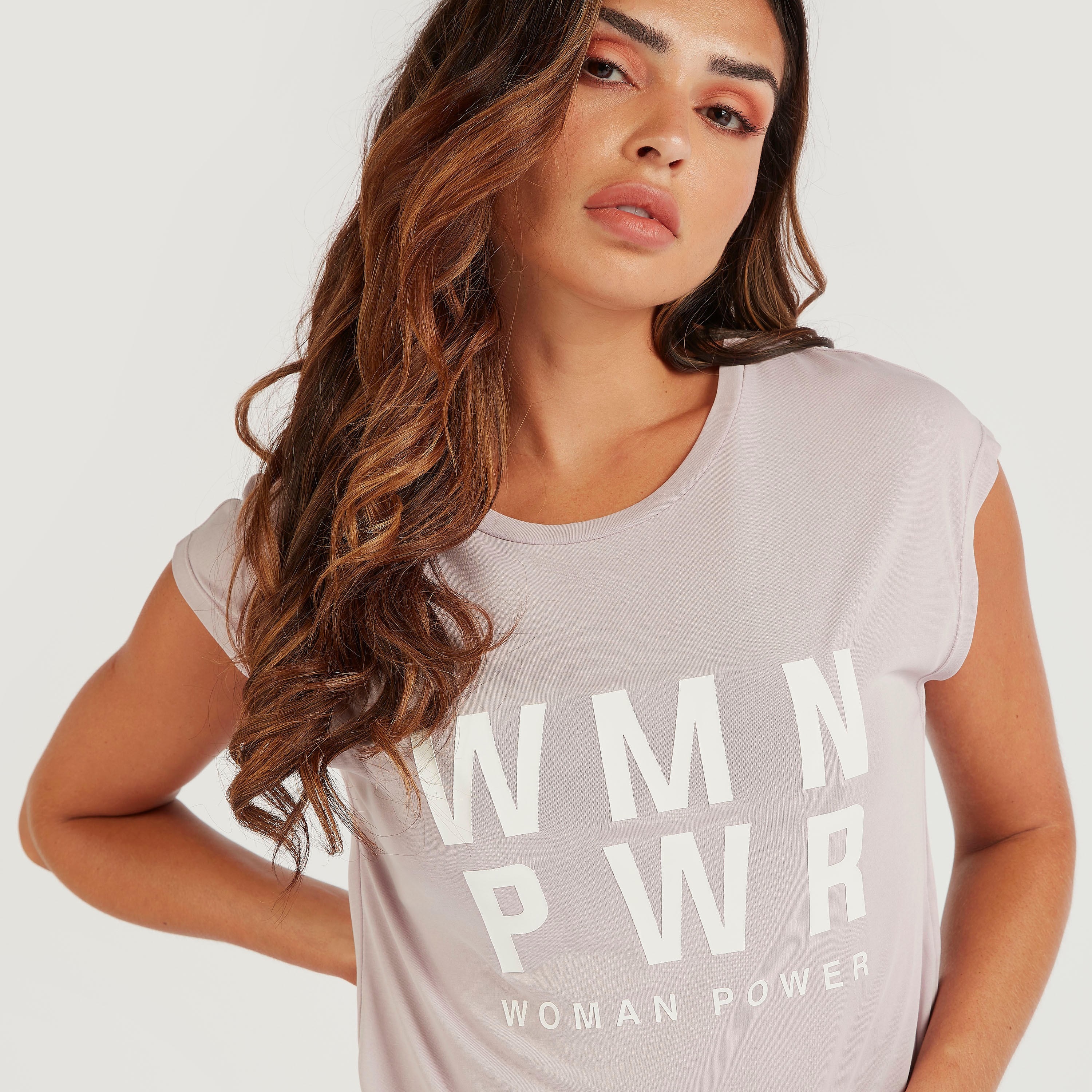 Slogan Print T-shirt with Round Neck and Cap Sleeves-women-clothing-sportswearandactivewear-tshirtsandvests-image-3