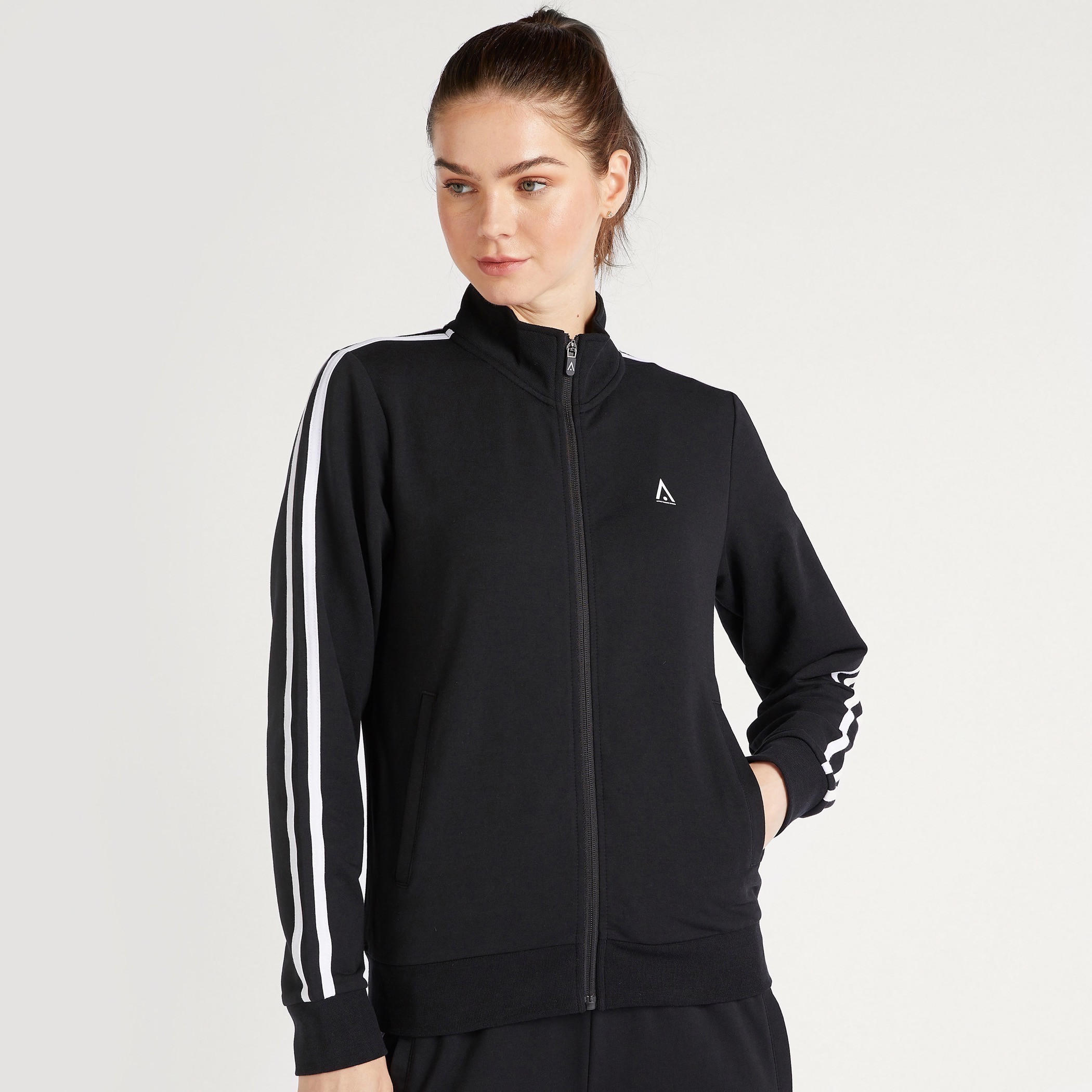 Solid Zip Through Jacket with Side Tape Detail and Long Sleeves-women-clothing-sportswearandactivewear-coatsandjackets-jackets-image-1