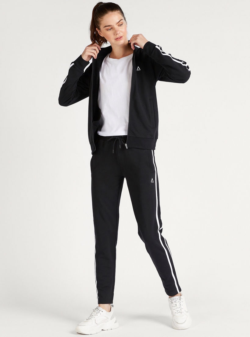 Solid Zip Through Jacket with Side Tape Detail and Long Sleeves-women-clothing-sportswearandactivewear-coatsandjackets-jackets-image-2