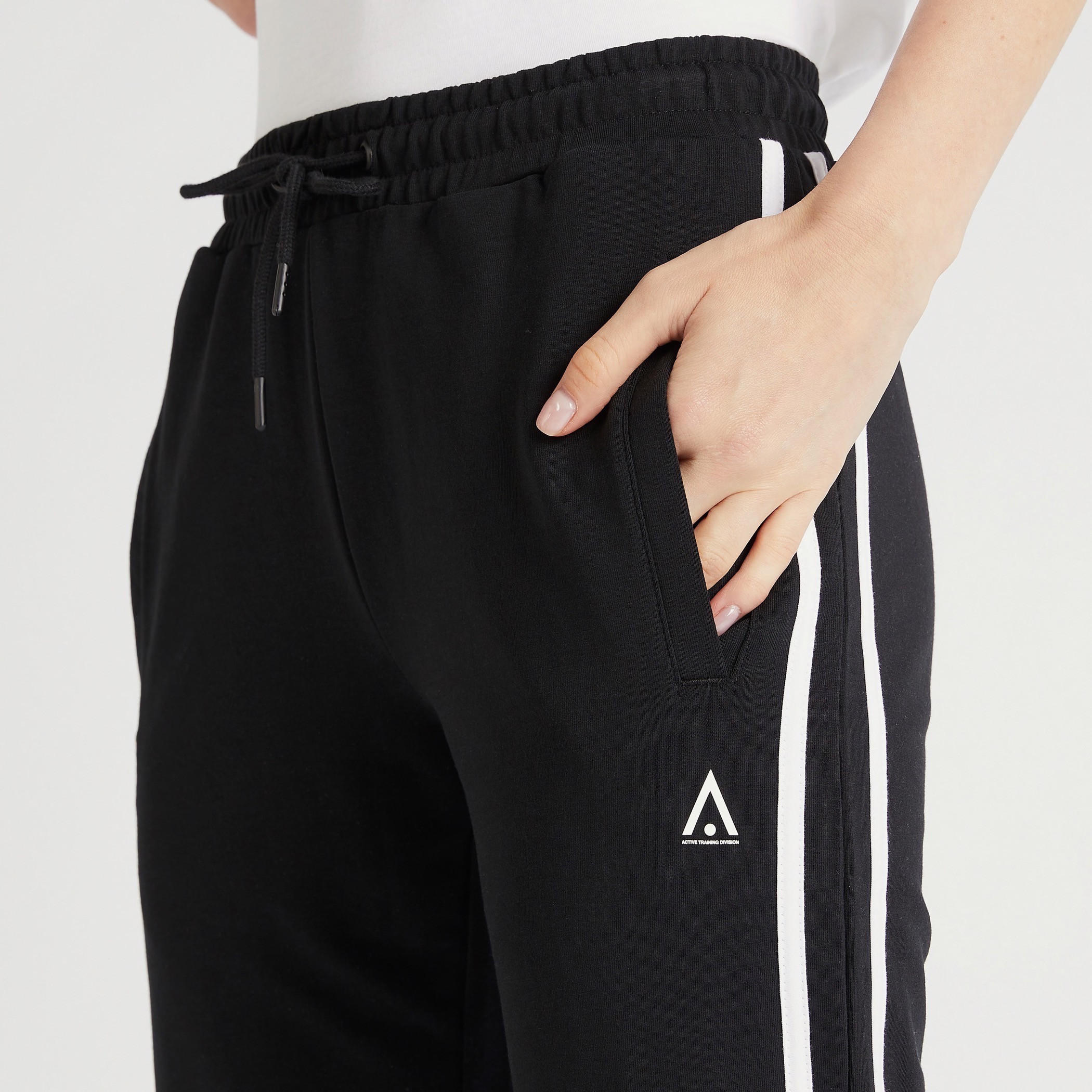 Solid Full-Length Track Pants with Side Tape Detail and Pockets-women-clothing-sportswearandactivewear-bottoms-image-3