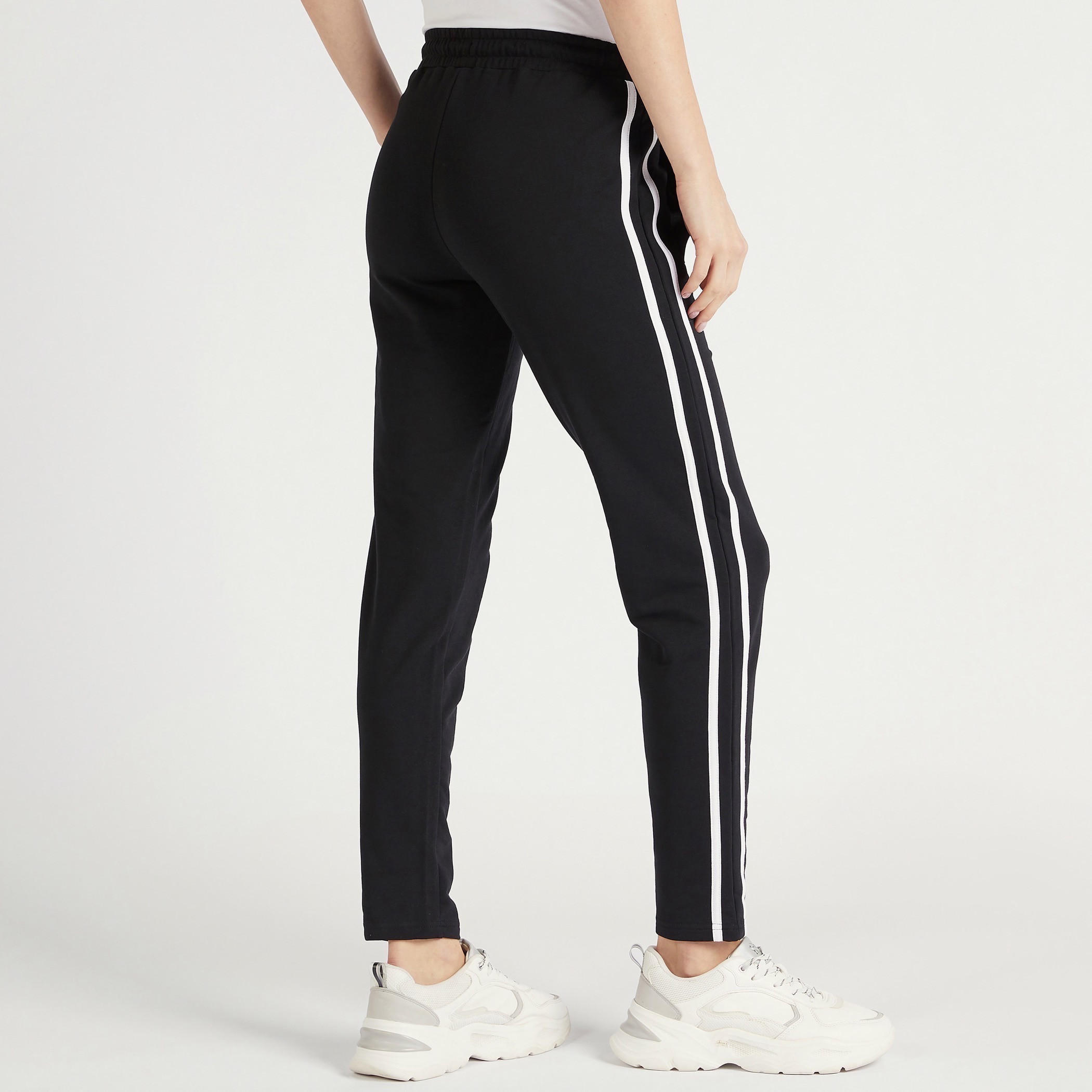 Solid Full-Length Track Pants with Side Tape Detail and Pockets-women-clothing-sportswearandactivewear-bottoms-image-4