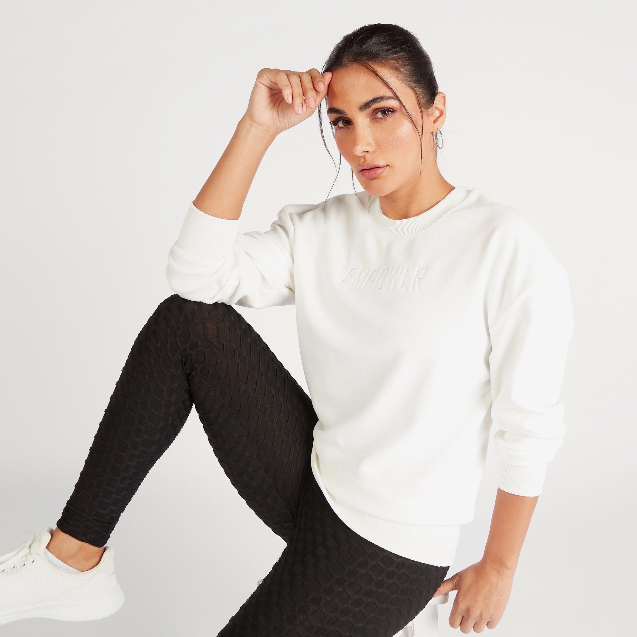 Text Embroidered Round Neck Sweatshirt with Long Sleeves-women-clothing-sportswearandactivewear-hoodiesandsweatshirts-image-1