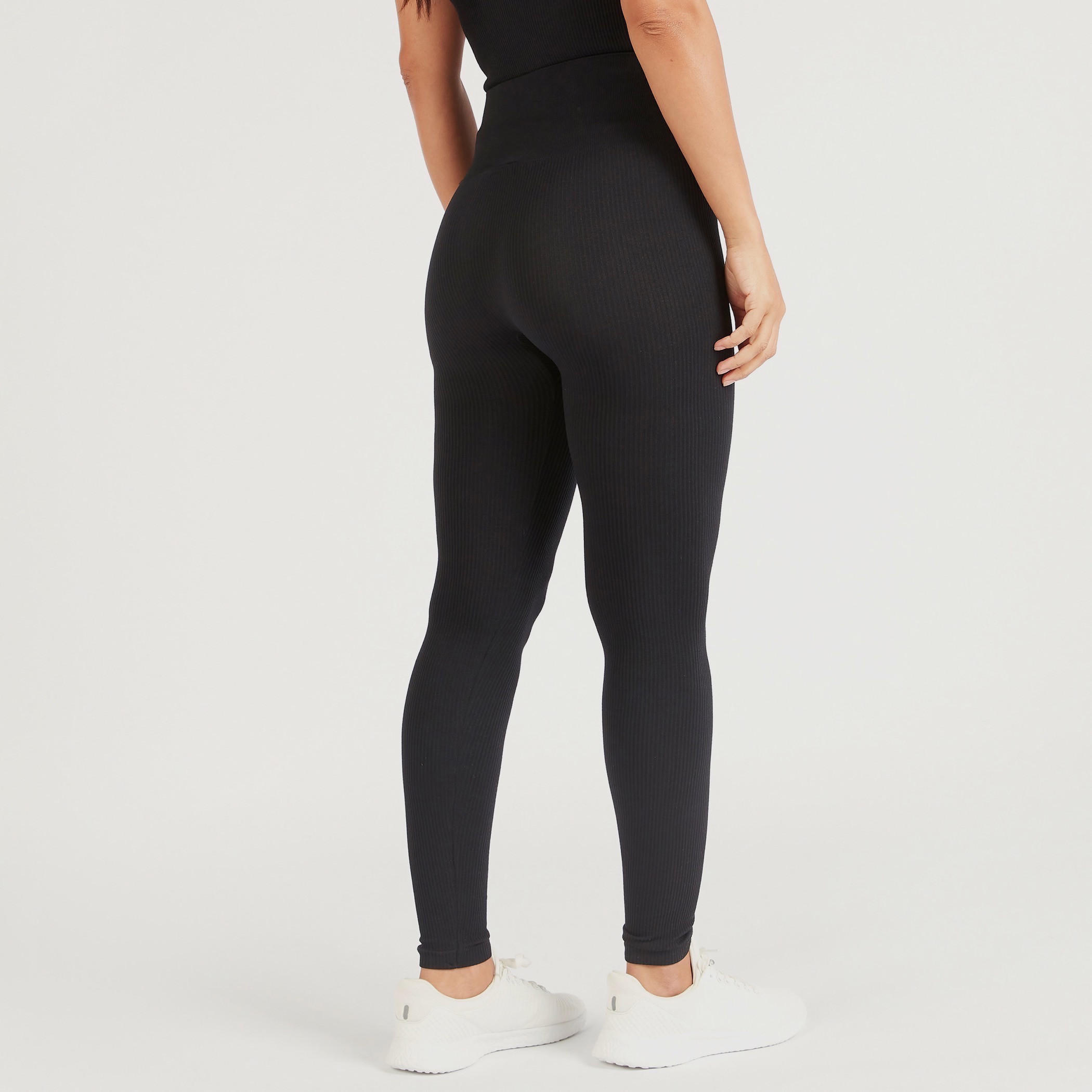 بنطلون ليقنز بارز الملمس بخصر مطاطي-women-clothing-bottoms-leggings-image-4