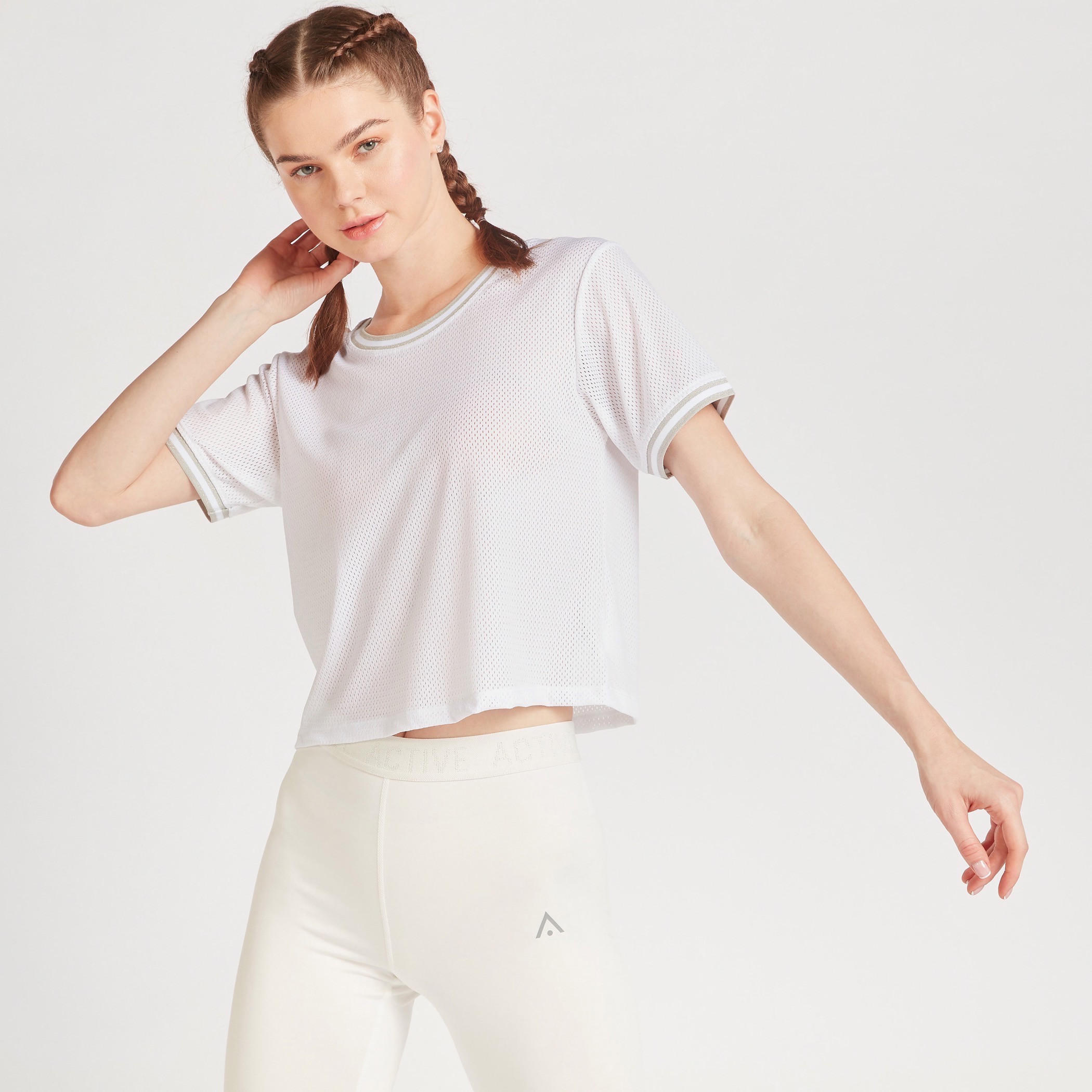 Textured T-shirt with Short Sleeves and Round Neck-sports-women-clothing-tshirtsandvests-image-1