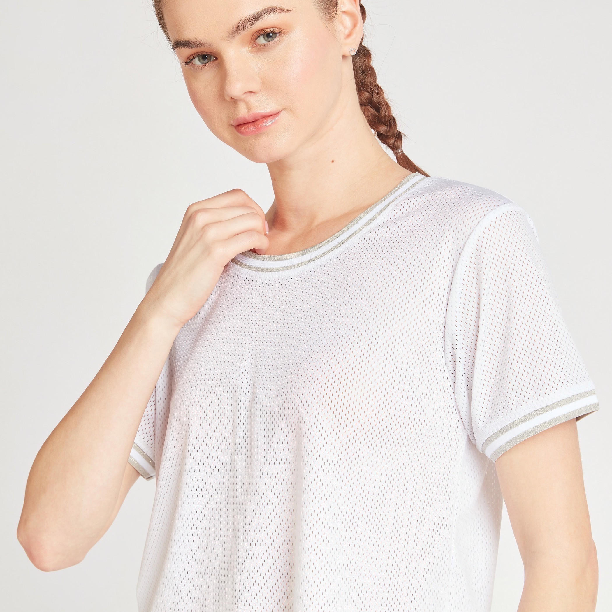 Textured T-shirt with Short Sleeves and Round Neck-sports-women-clothing-tshirtsandvests-image-3