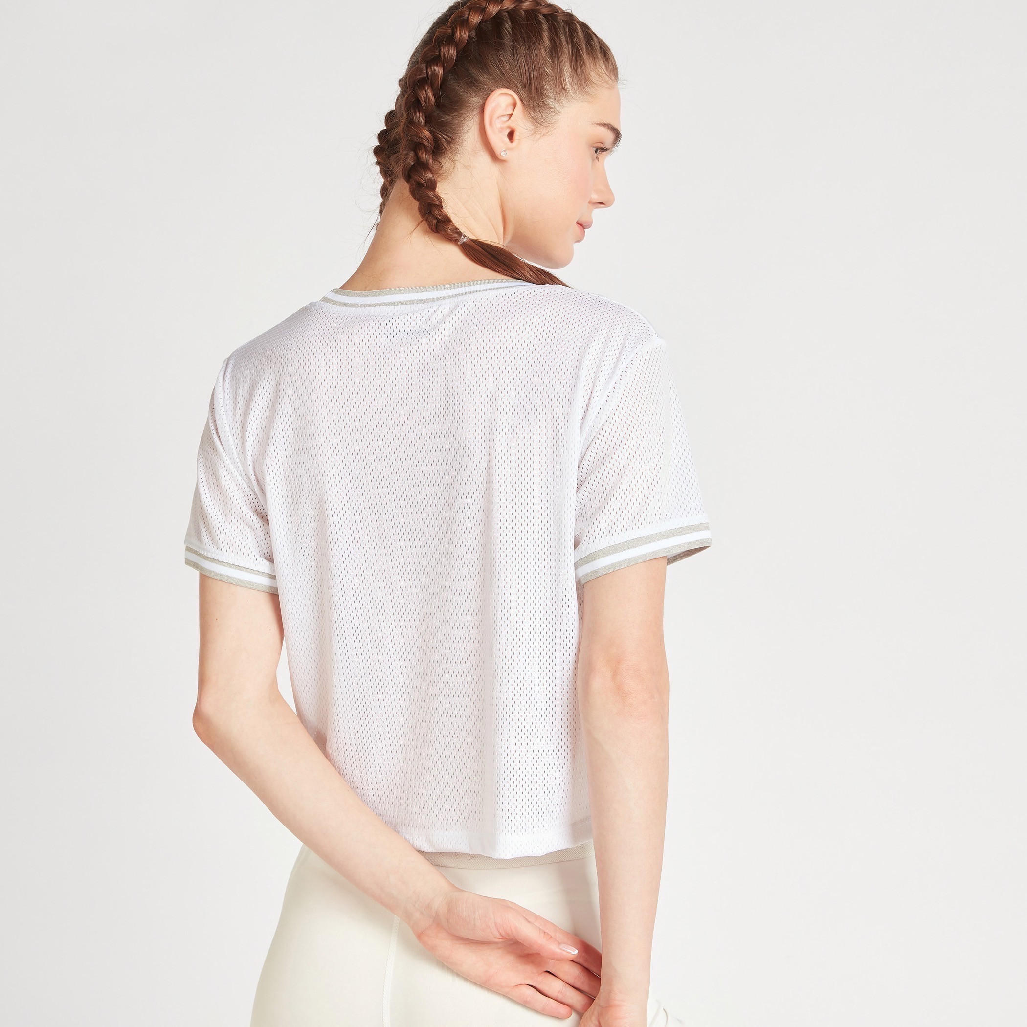 Textured T-shirt with Short Sleeves and Round Neck-sports-women-clothing-tshirtsandvests-image-4