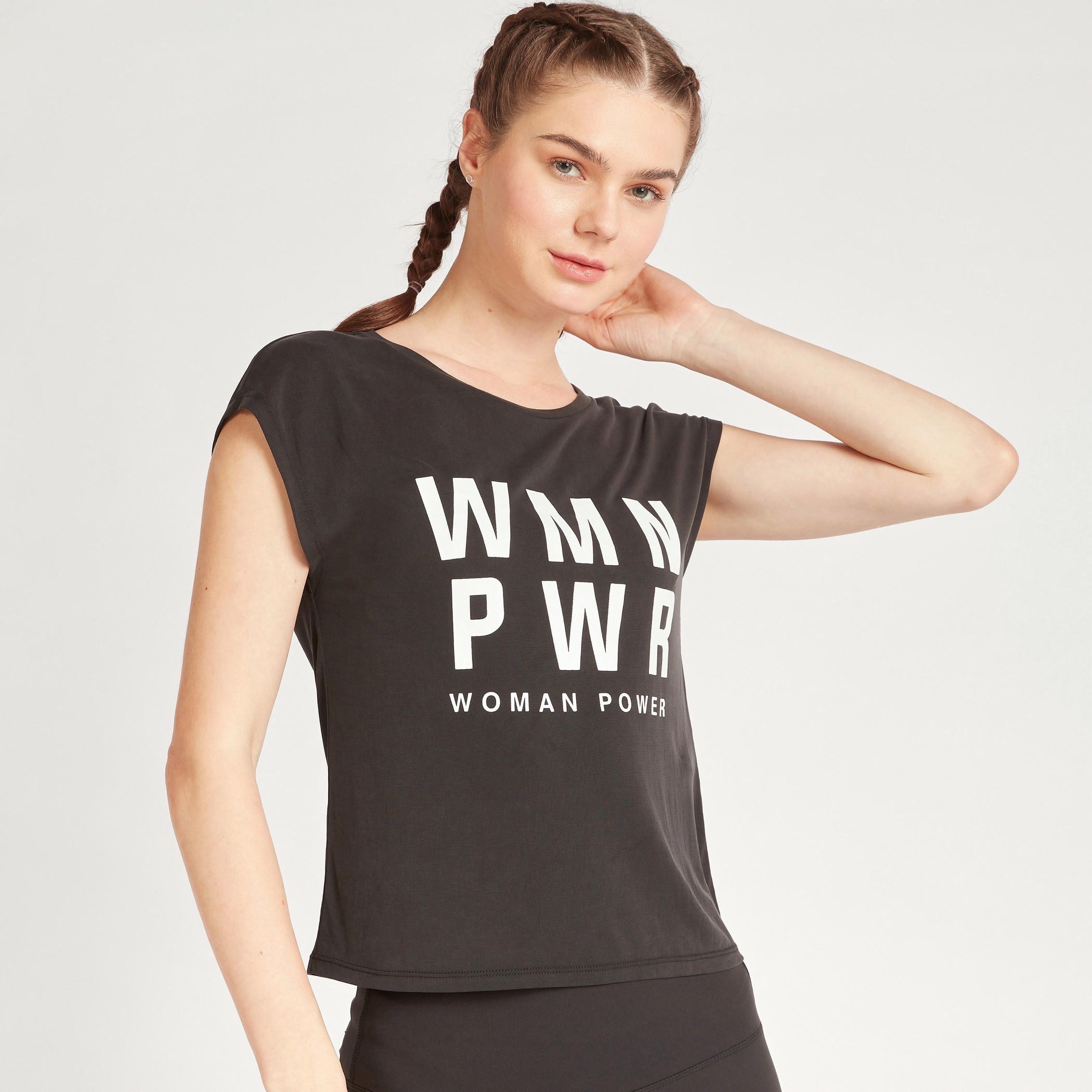 Typographic Print Round Neck T-shirt with Cap Sleeves-sports-women-clothing-tshirtsandvests-image-1