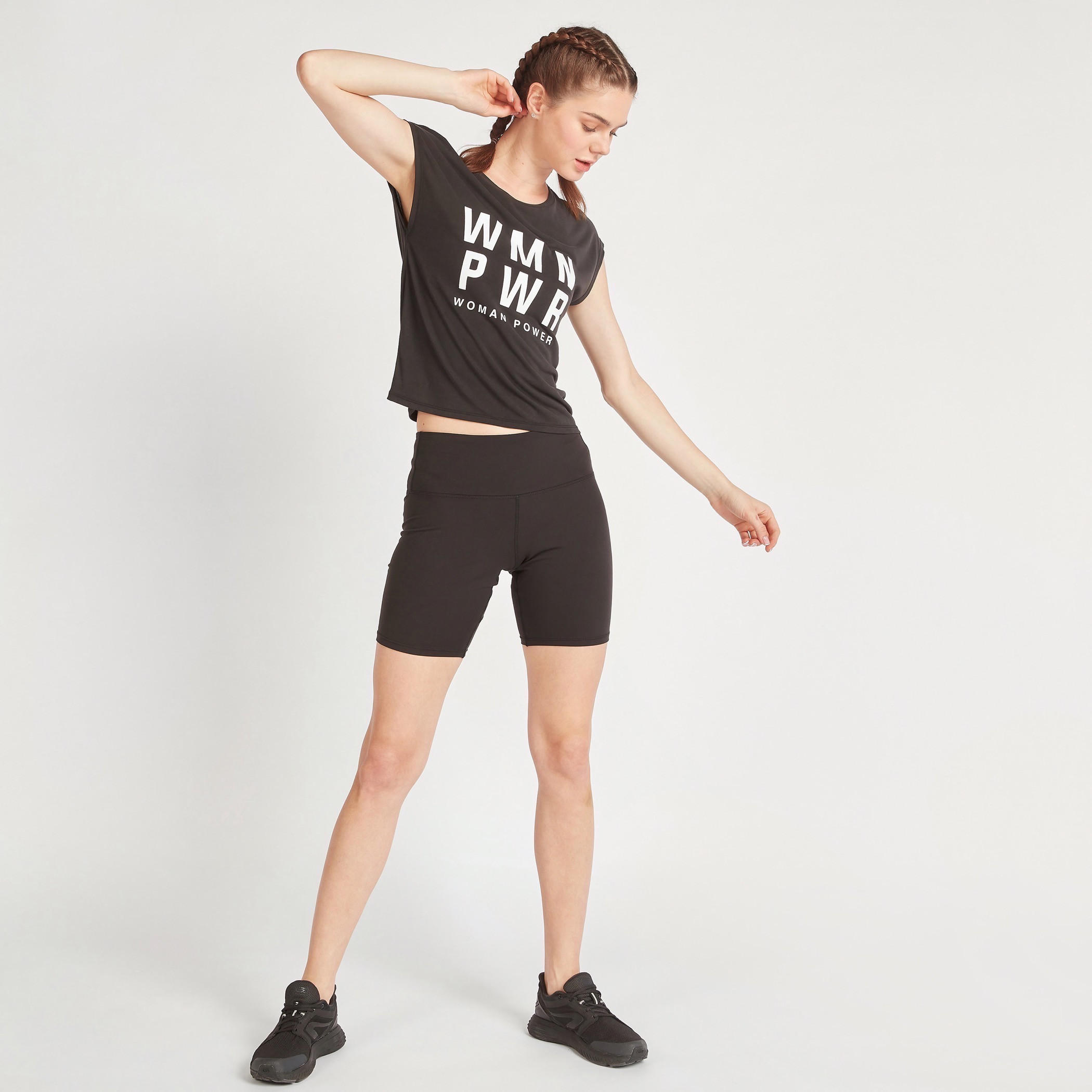 Typographic Print Round Neck T-shirt with Cap Sleeves-sports-women-clothing-tshirtsandvests-image-2