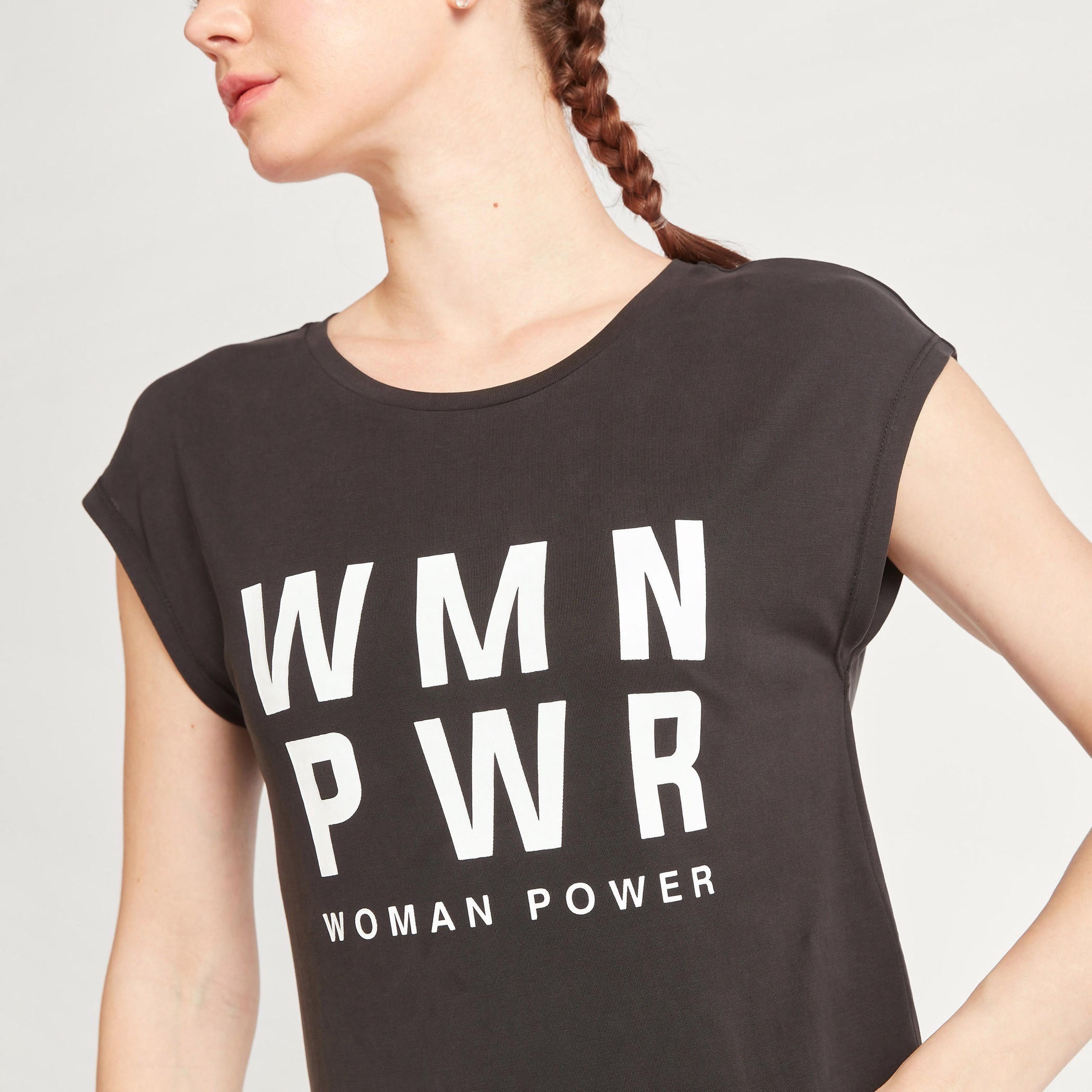 Typographic Print Round Neck T-shirt with Cap Sleeves-sports-women-clothing-tshirtsandvests-image-3