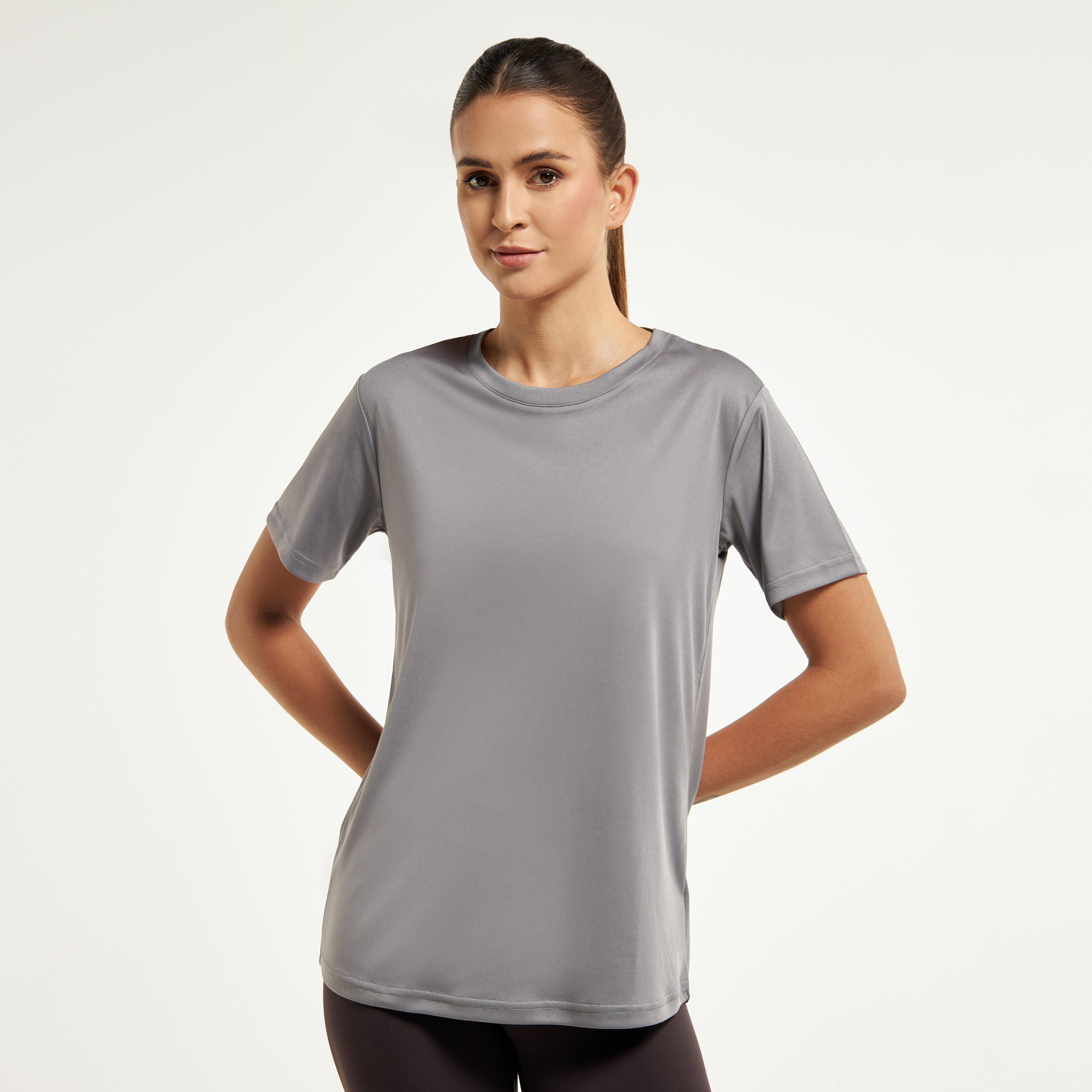 Solid T-shirt with Crew Neck and Short Sleeves-sports-women-clothing-tshirtsandvests-image-1