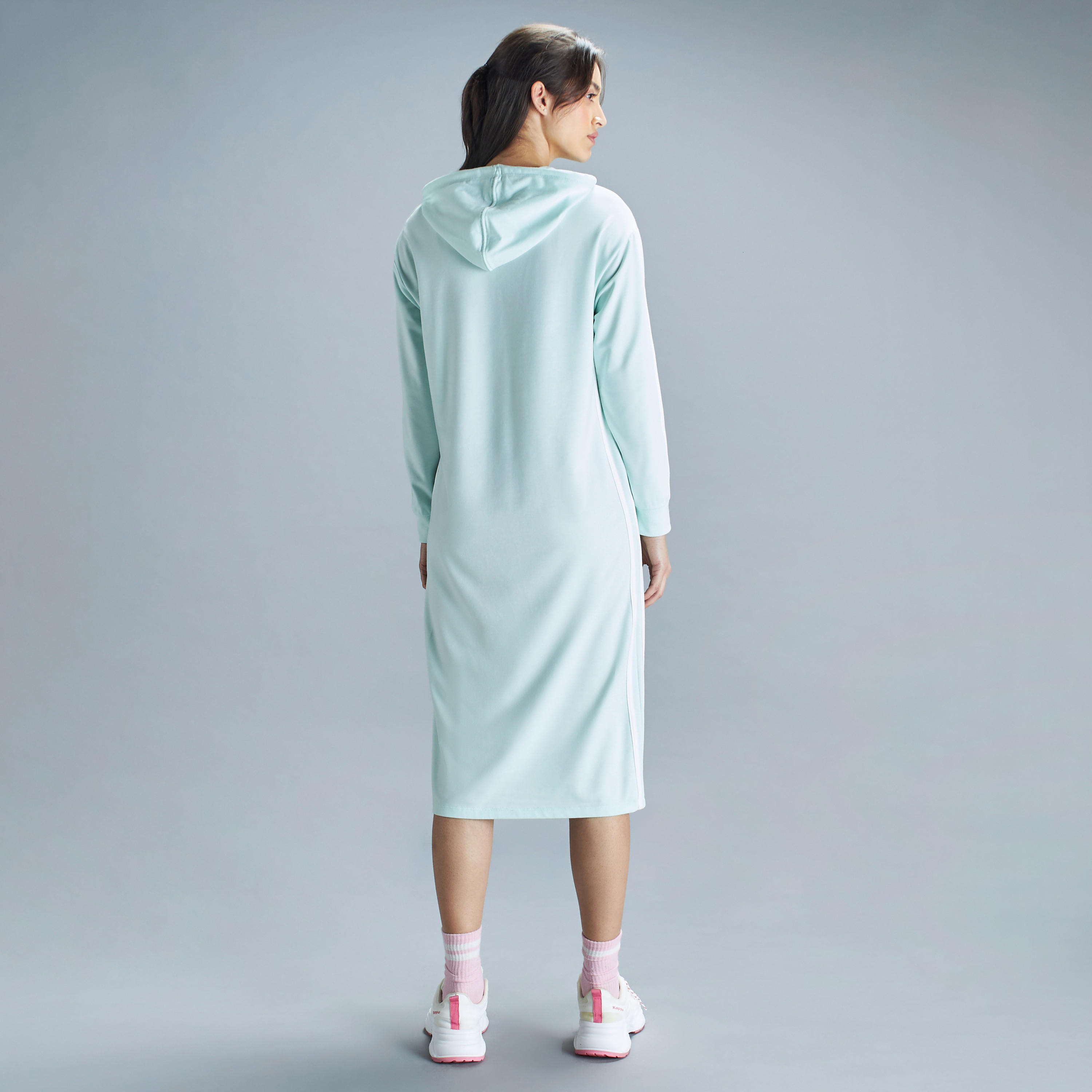 Stripe Detail Long Sleeve Midi Sweat Dress with Hood and Pockets-women-clothing-dresses-image-7
