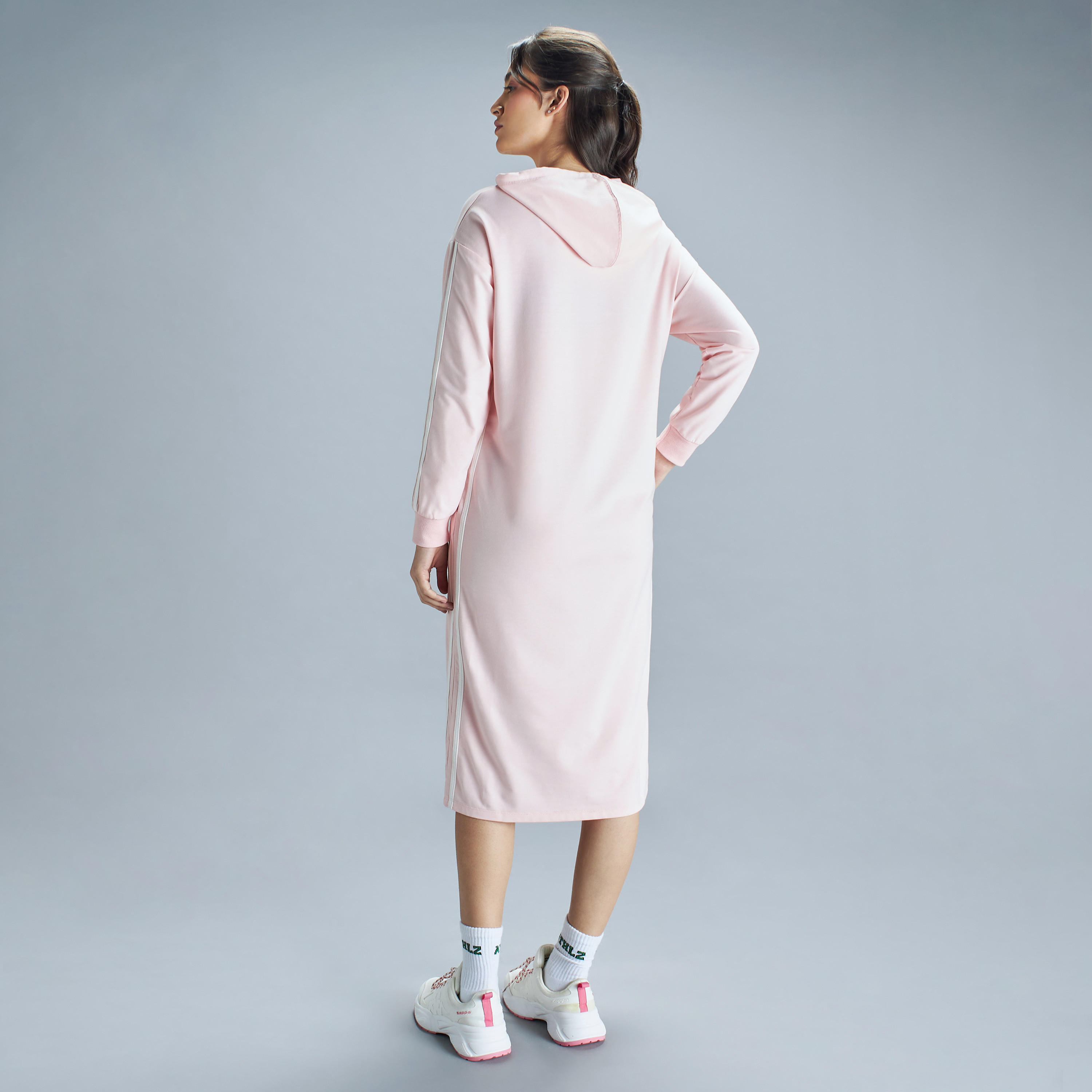 Stripe Detail Long Sleeve Midi Sweat Dress with Hood and Pockets-women-clothing-dresses-image-11