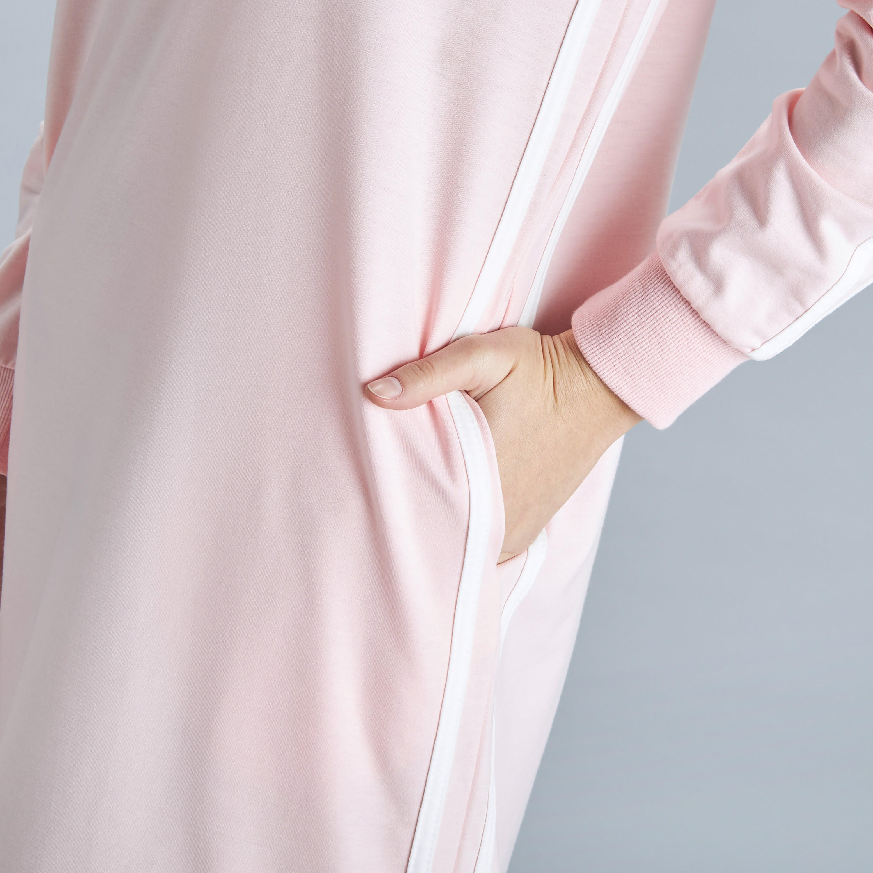 Stripe Detail Long Sleeve Midi Sweat Dress with Hood and Pockets-women-clothing-dresses-image-12