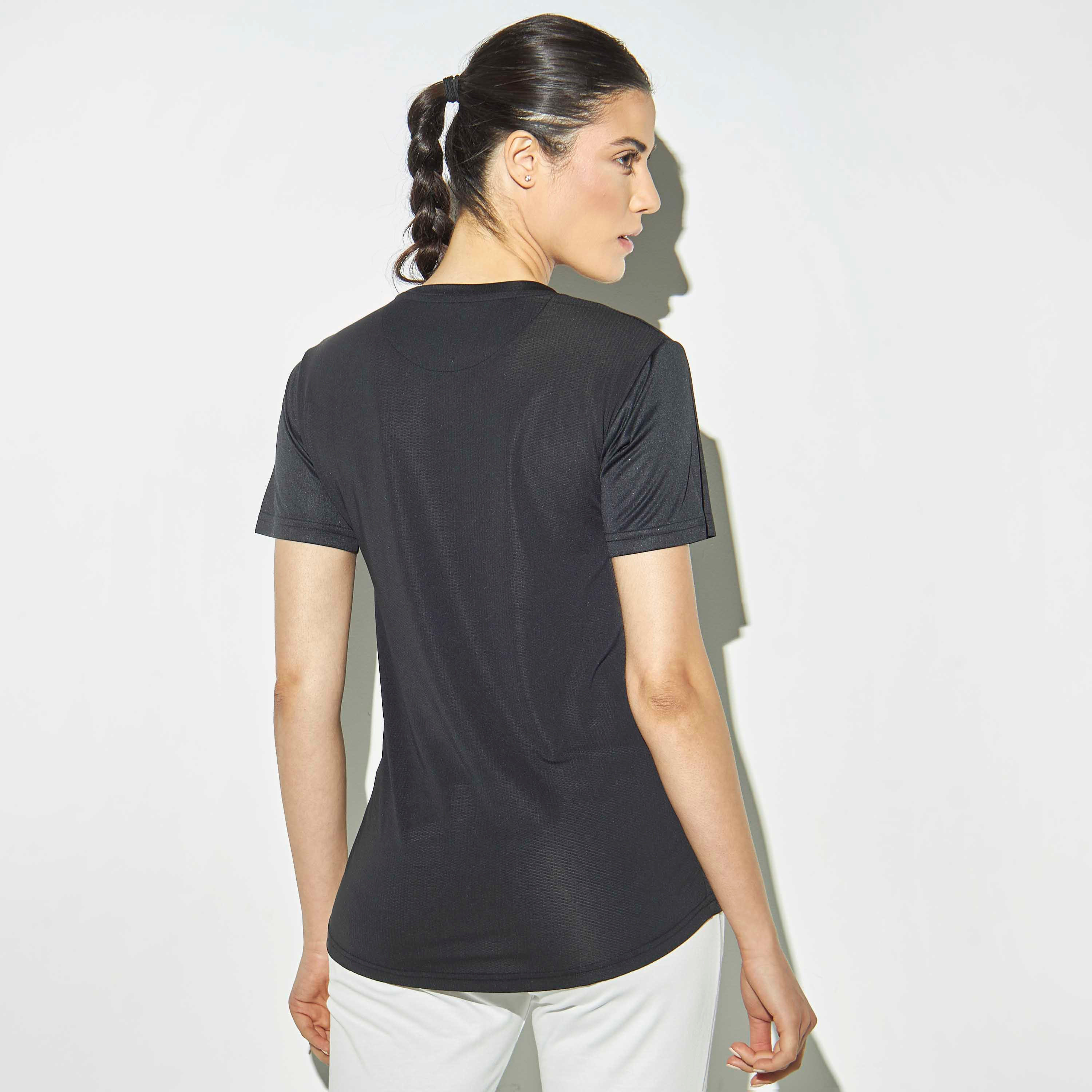 تيشيرت بارز الملمس بياقة ضيقة وأكمام قصيرة-women-clothing-tshirts-image-3