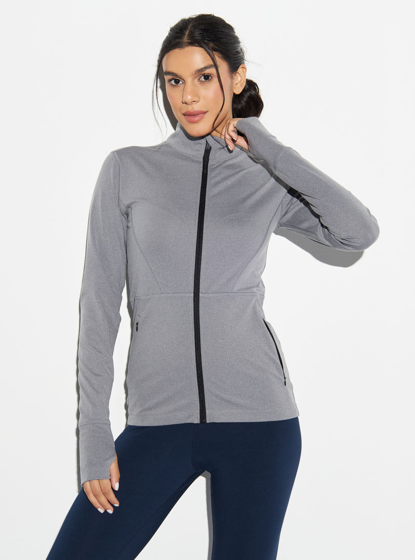جاكيت سادة بياقة عالية وجيوب وسحّاب-women-clothing-sportswearandactivewear-coatsandjackets-jackets-image-4