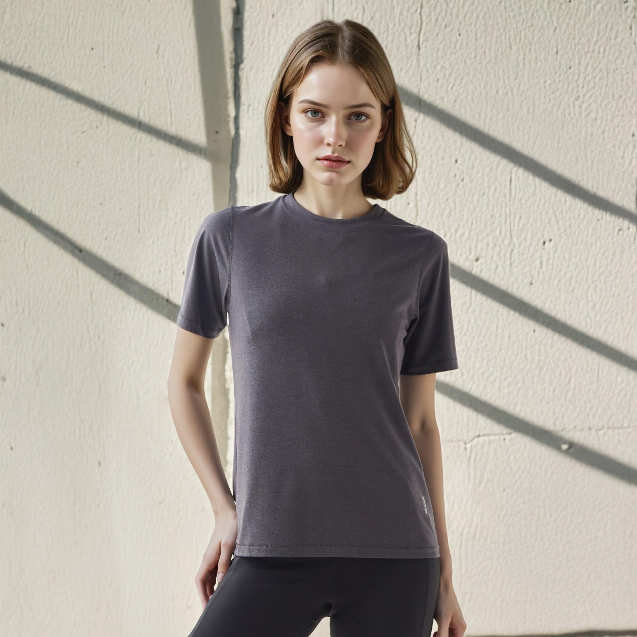 Seamless Crew Neck T-shirt with Short Sleeves-women-clothing-tshirts-image-1
