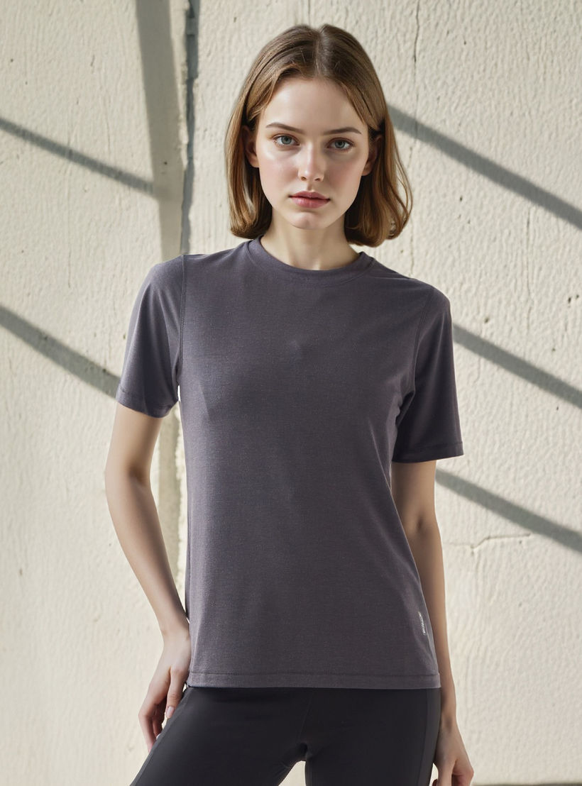 Seamless Crew Neck T-shirt with Short Sleeves-women-clothing-tshirts-image-1