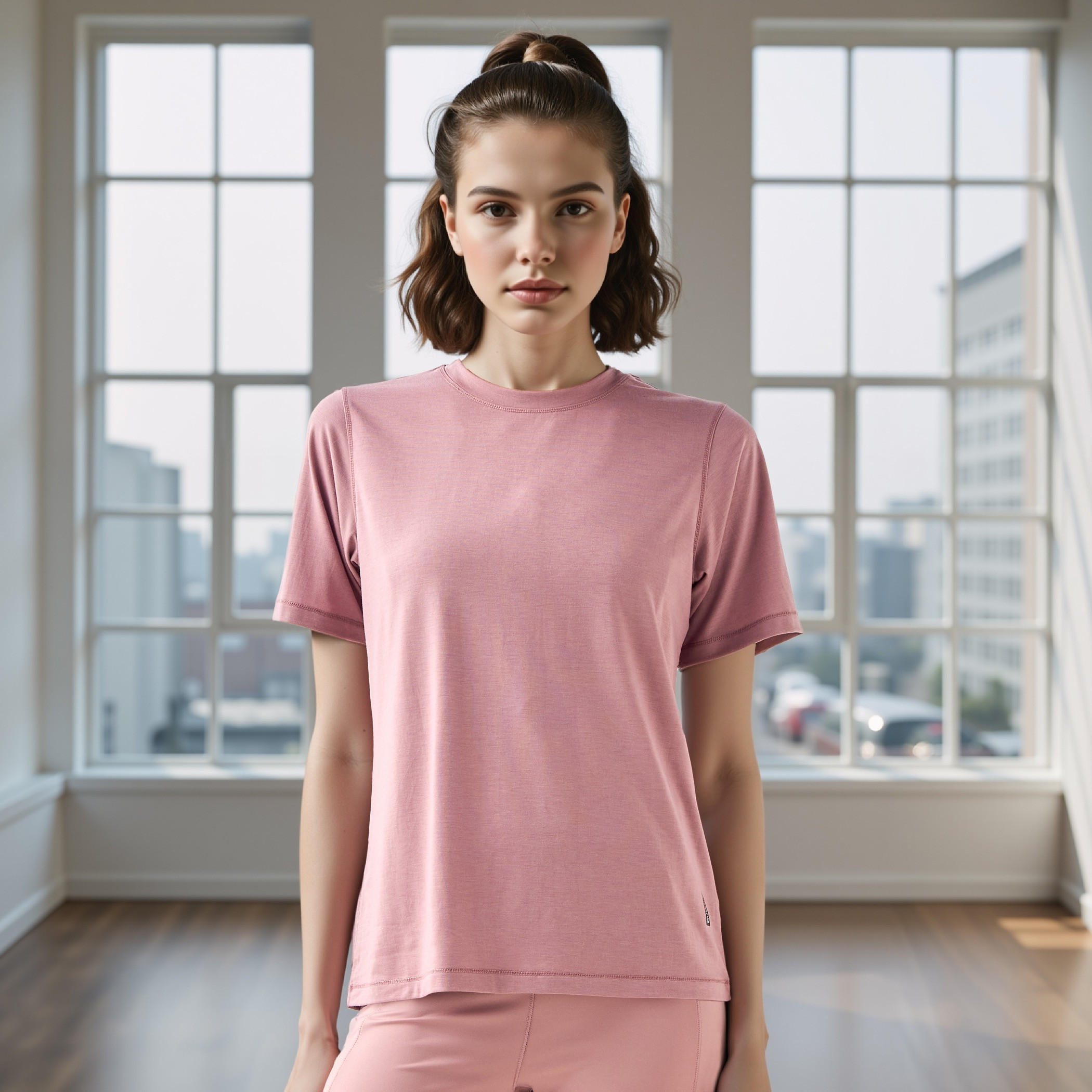 Seamless Crew Neck T-shirt with Short Sleeves-women-clothing-tshirts-image-1