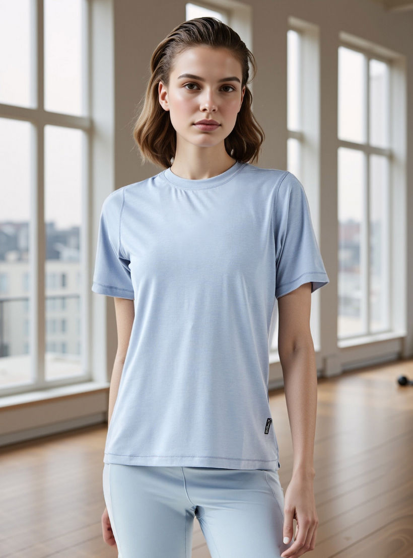 Seamless Crew Neck T-shirt with Short Sleeves-women-clothing-tshirts-image-1