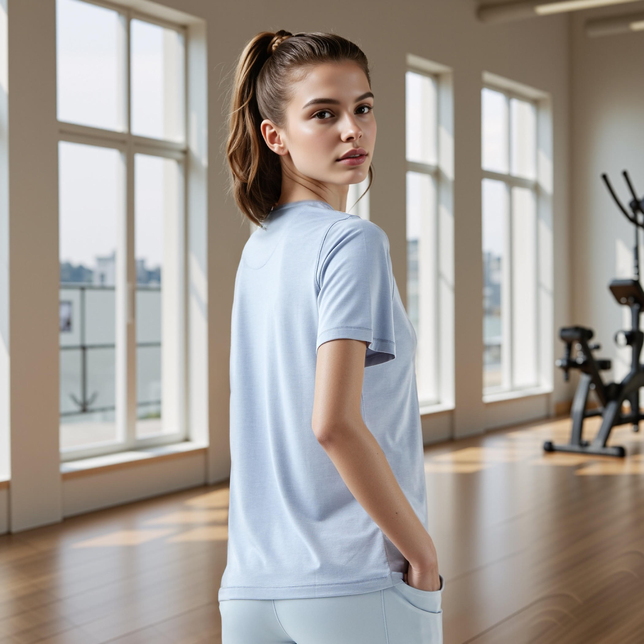 Seamless Crew Neck T-shirt with Short Sleeves-women-clothing-tshirts-image-3