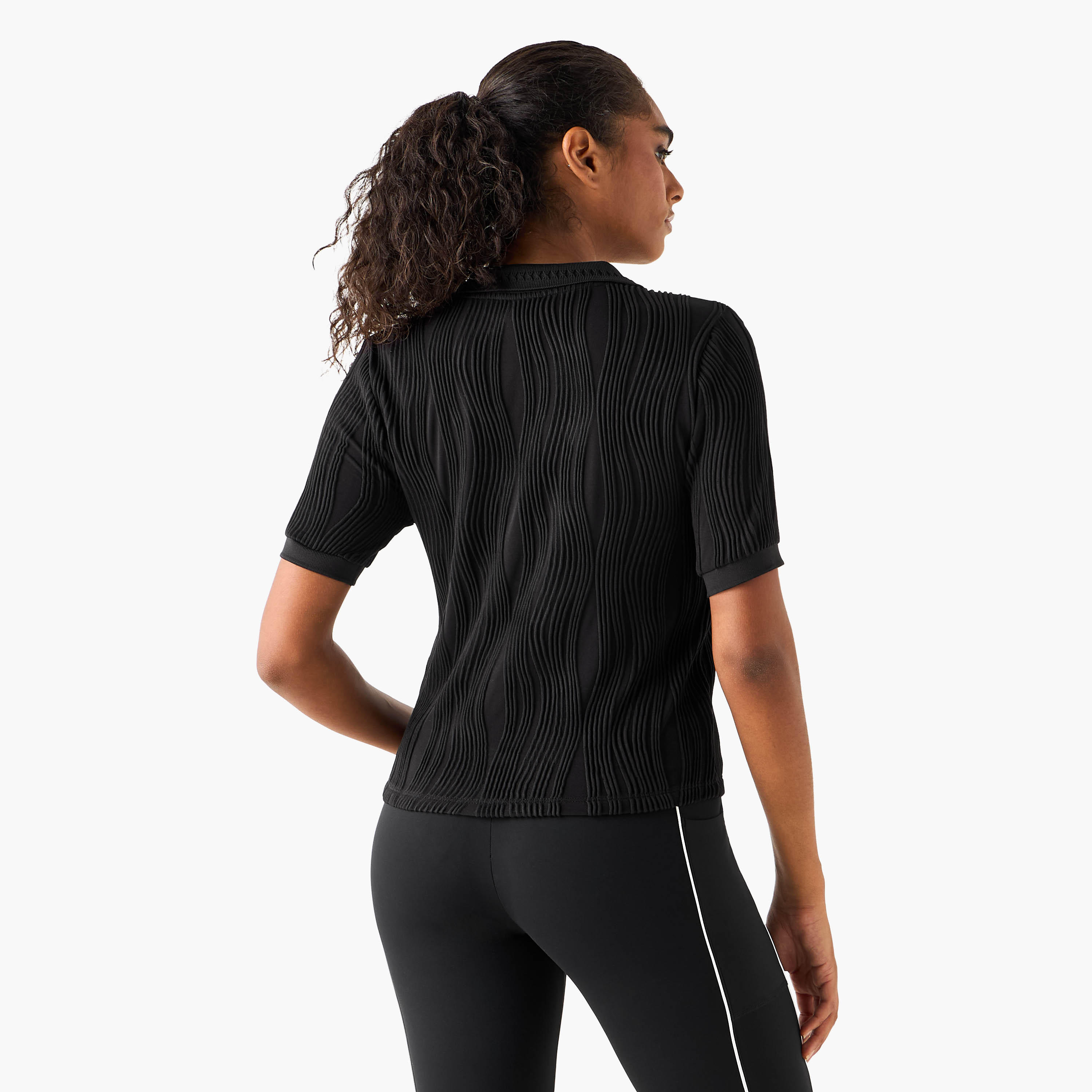 Jacquard Textured Polo T-shirt-women-clothing-tshirts-image-3