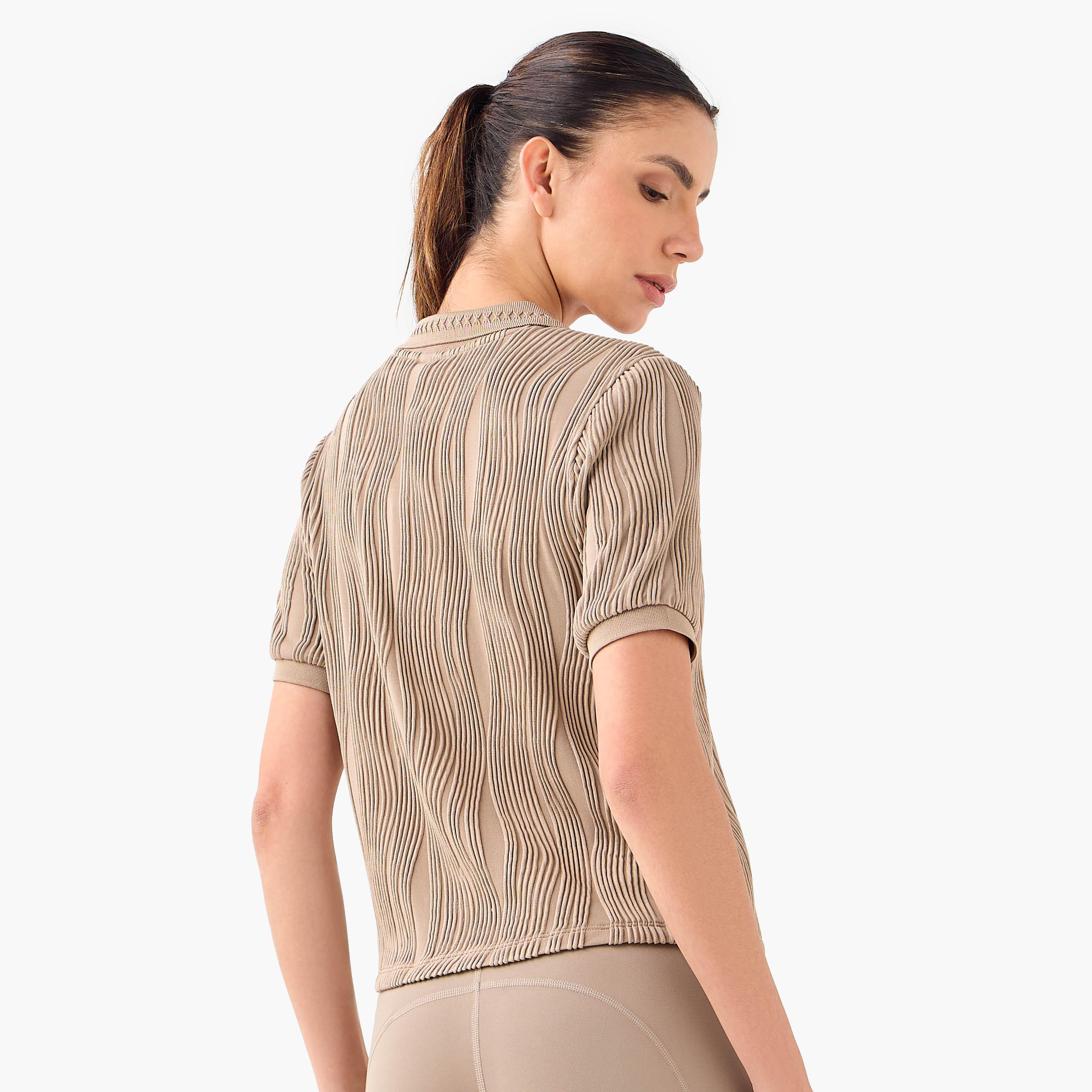 Jacquard Textured Polo T-shirt-women-clothing-tshirts-image-3
