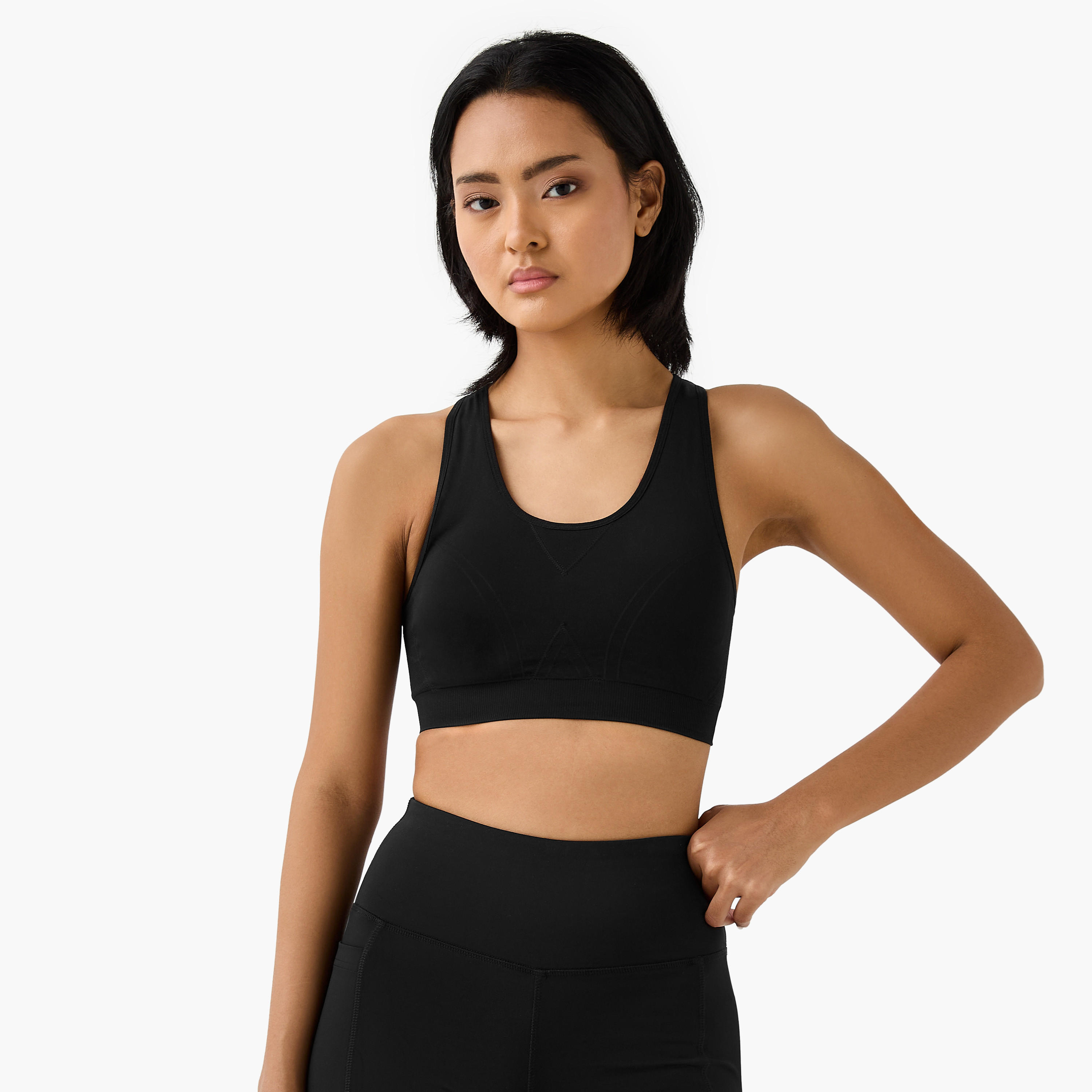 Textured Scoop Neck Sports Bra with Removable Pads and Racerback-women-clothing-lingerie-bras-image-1