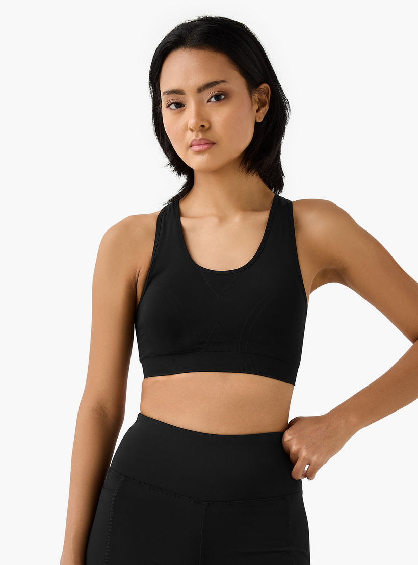 Textured Scoop Neck Sports Bra with Removable Pads and Racerback-women-clothing-lingerie-bras-image-1